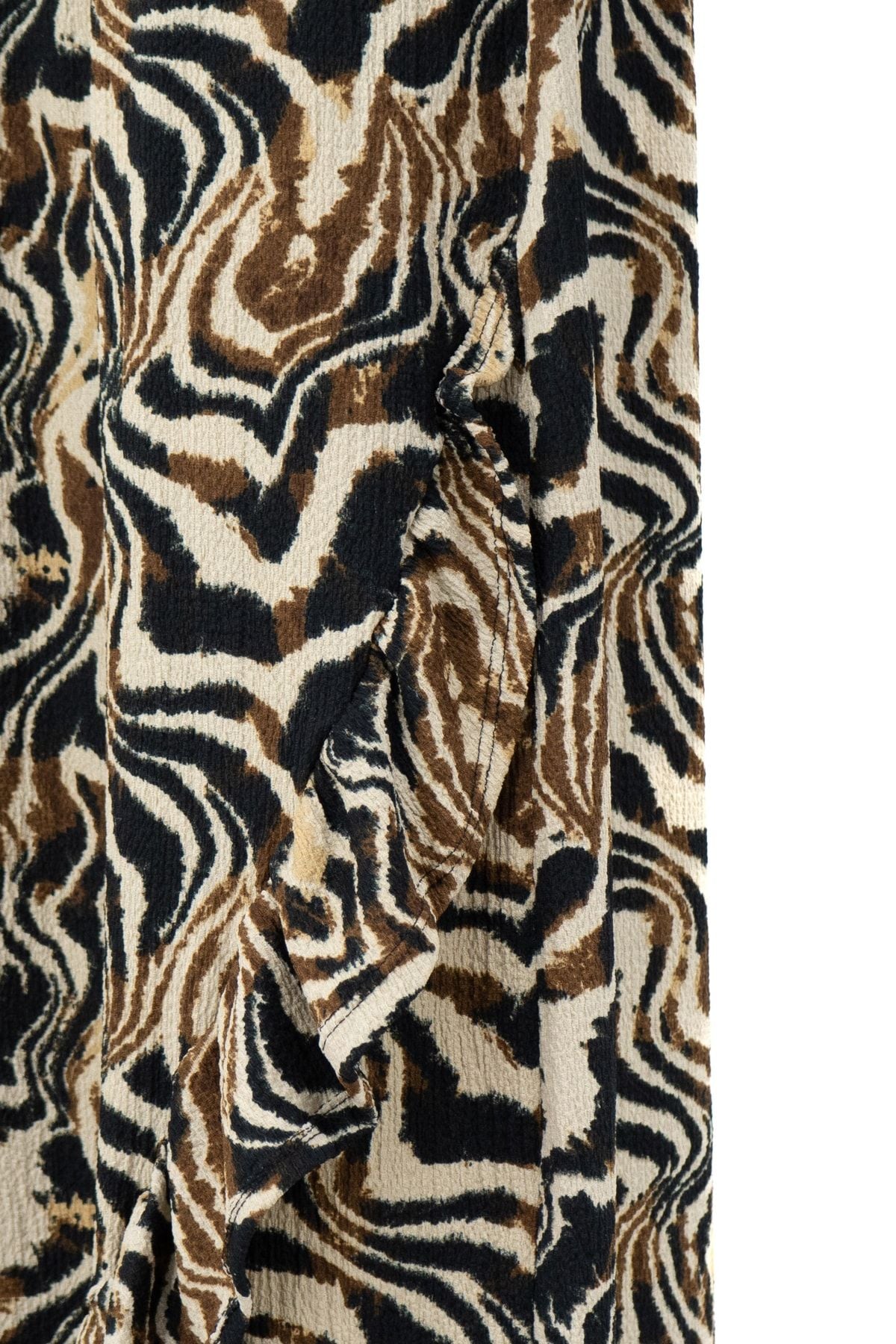 Kadın Leopar Desenli Beli Lastikli Fırfır Modelli Likralı Tam Kalıp Krinkle Kumaş Etek