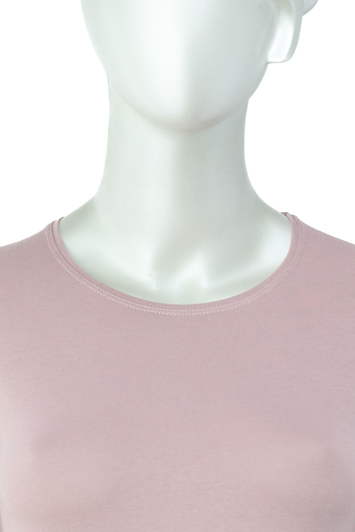 Kadın Düz Renk Yuvarlak Yaka Uzun Kollu Dar Kesim Bedene Oturan Likralı Pamuk Kumaş Badi