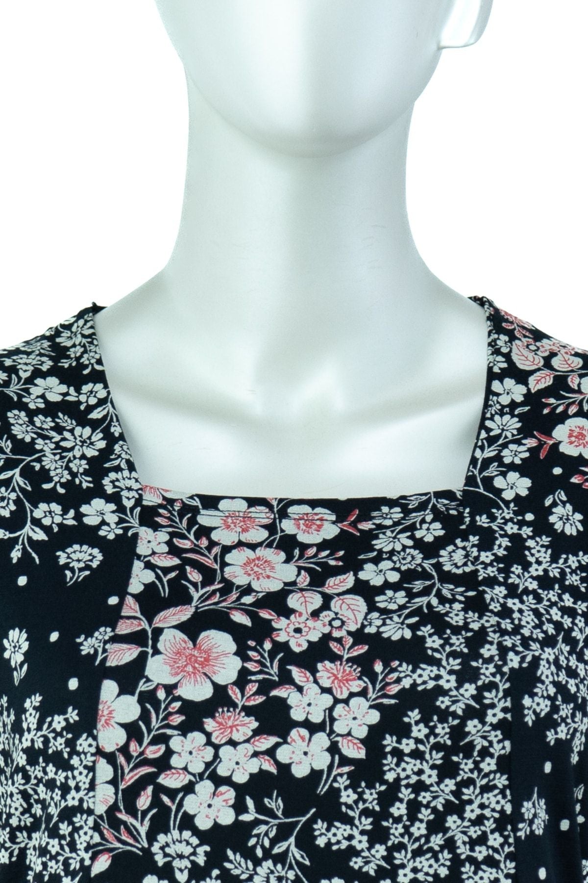 Kadın Şık Çiçek Desenli Kısa Kollu Tam Kalıp Likralı Viskon Kumaş Klasik Diz Altı Elbise