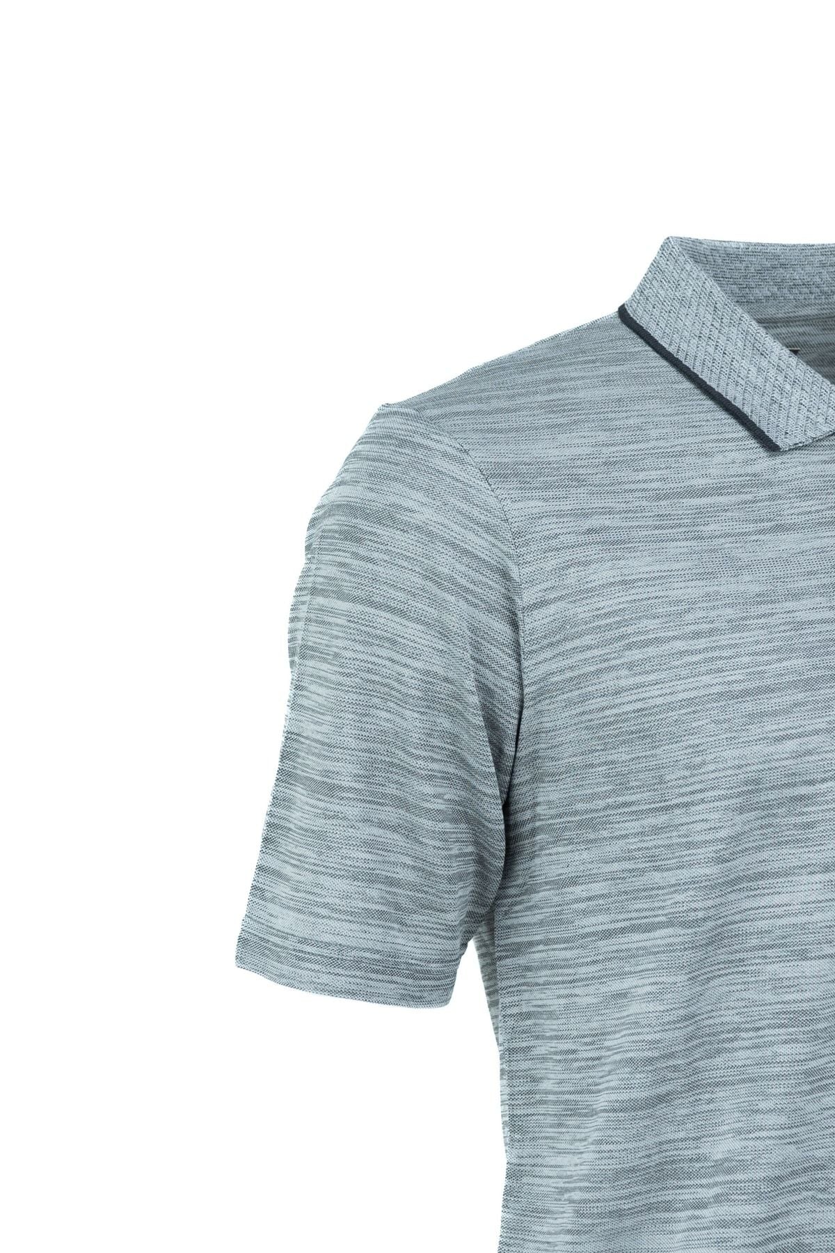 Erkek Polo Yaka Cepli Kısa Kol Puntolu Kırçıllı Desenli Tam Kalıp Pamuklu Kumaş T-shirt