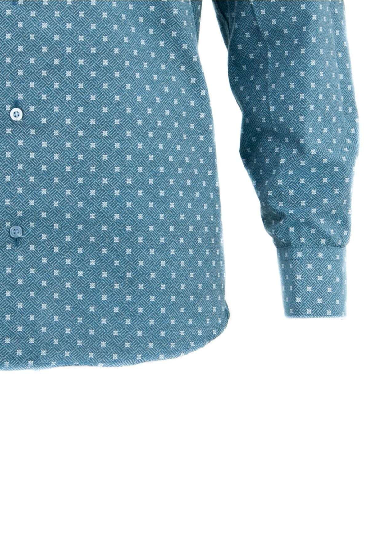 Erkek Baskılı Desen Uzun Kollu Normal Kesim Tek Cepli Pamuklu Kumaş Gömlek