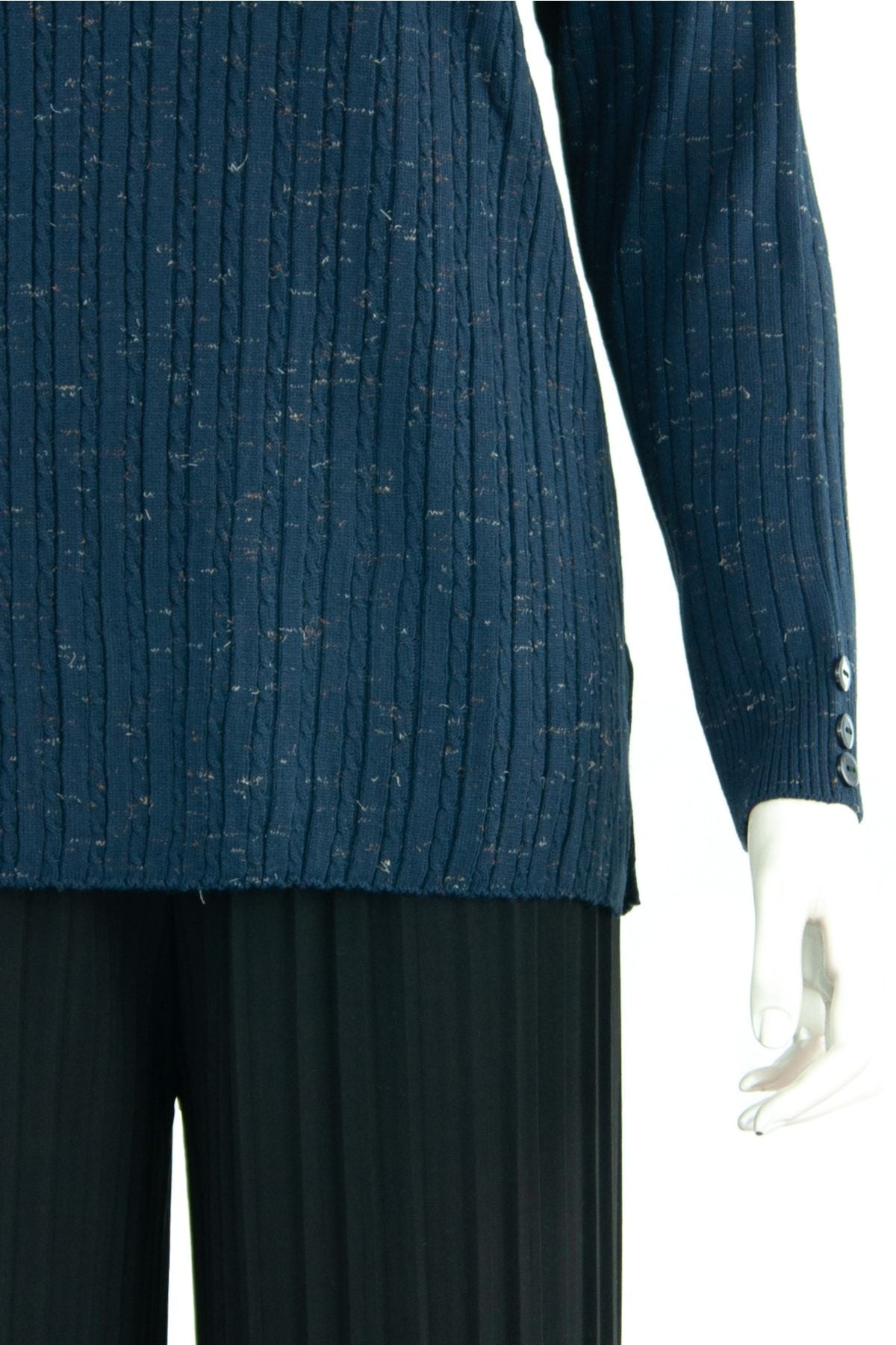 Kadın Kışlık Simetri V Yaka Desenli Uzun Kol Likralı Dokuma Triko Ince Anne Kazak