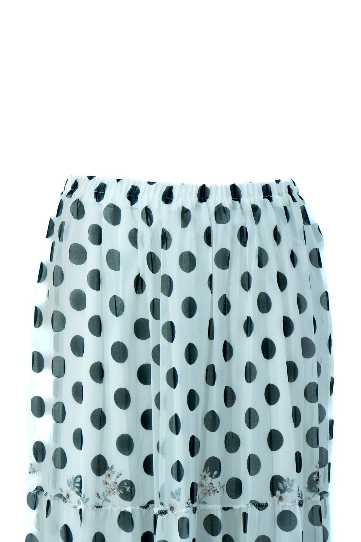 Kadın Bahar Puantiyesi Desenli Rahat Kesim Astarlı Likralı Üç Parçalı Premium Şifon Etek