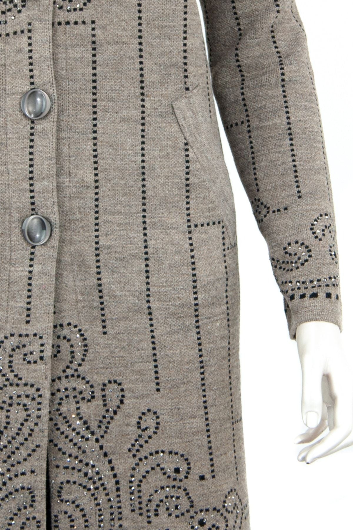 Kadın Kışlık Düğmeli Şık Taşlı Modelli Çift Cepli Likralı Yuvarlak Yaka Dokuma Anne Hırka