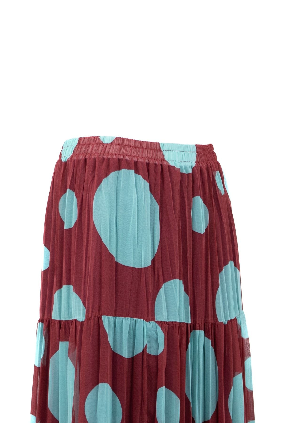 Kadın Şık Bahar Puantiyesi Desenli Tam Kalıp Astarı Likralı Üç Parçalı Şifon Etek