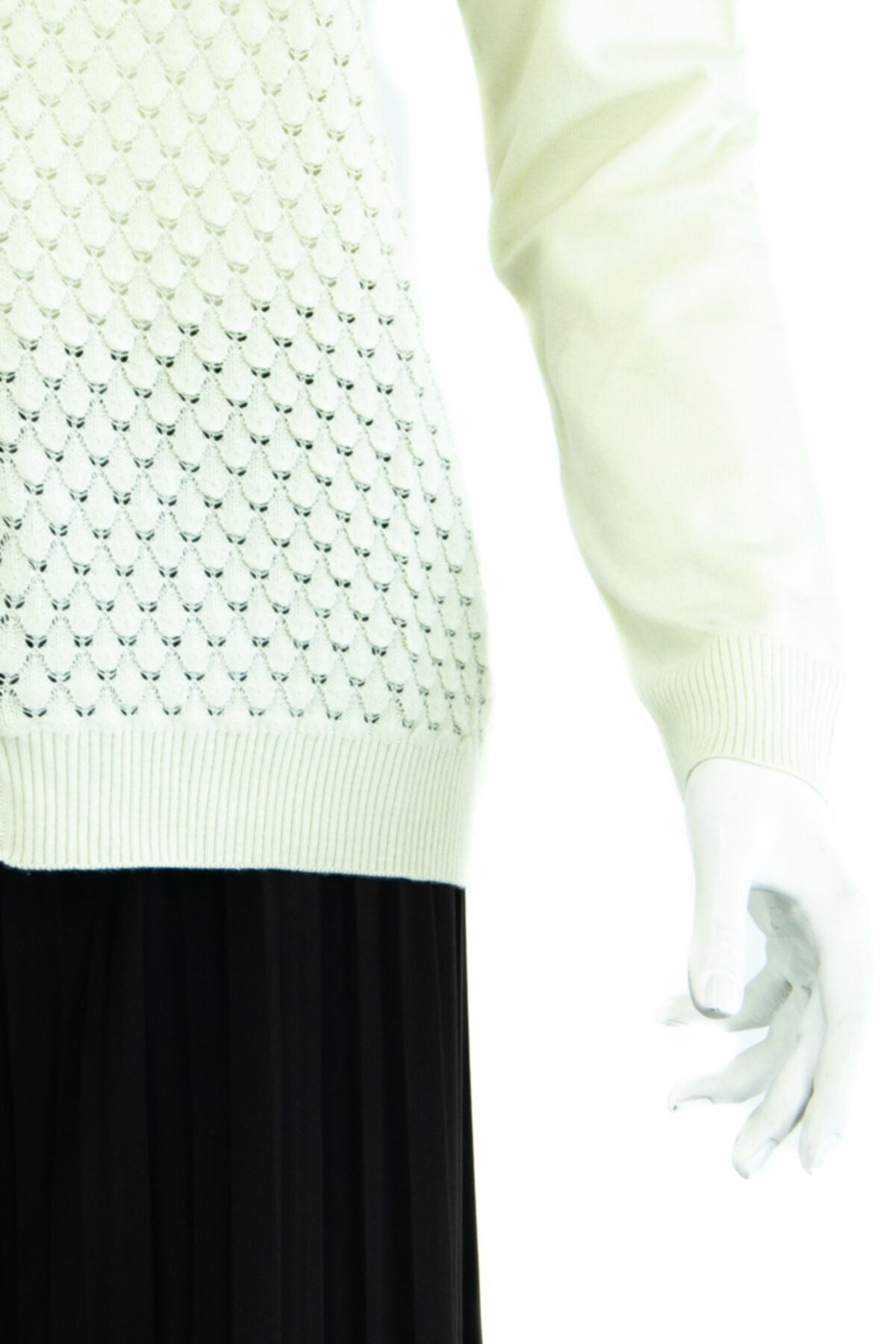 Kadın Krem Mevsimlik Uzun Kol Yuvarlak Yaka Boydan Düğmeli Likralı Triko Dokuma Hırka