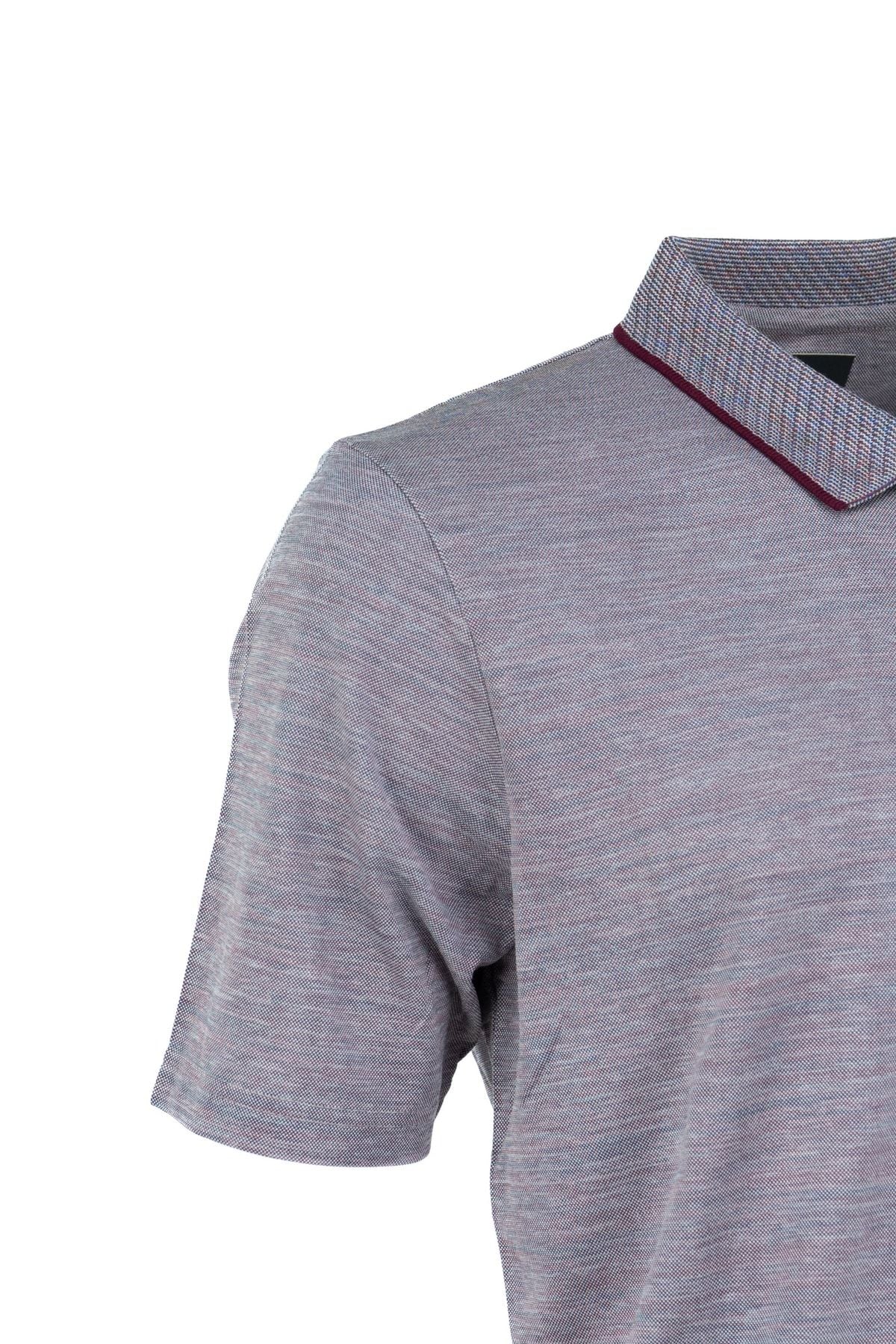 Erkek Polo Yaka Cepli Kısa Kol Puntolu Kırçıllı Desenli Tam Kalıp Pamuklu Kumaş T-shirt