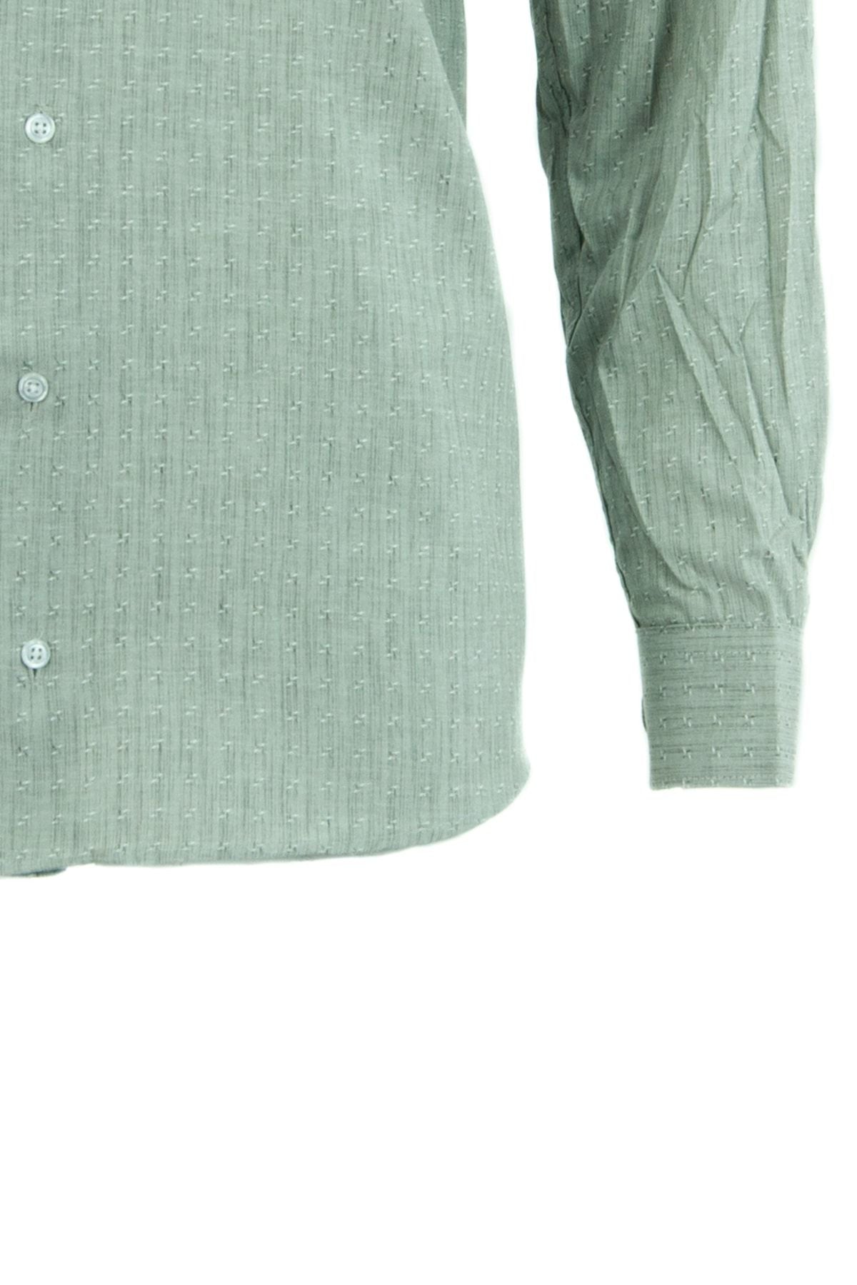 Erkek Kendinden Desenli Uzun Kollu Normal Kesim Tek Cepli Pamuklu Kumaş Keten Gömlek