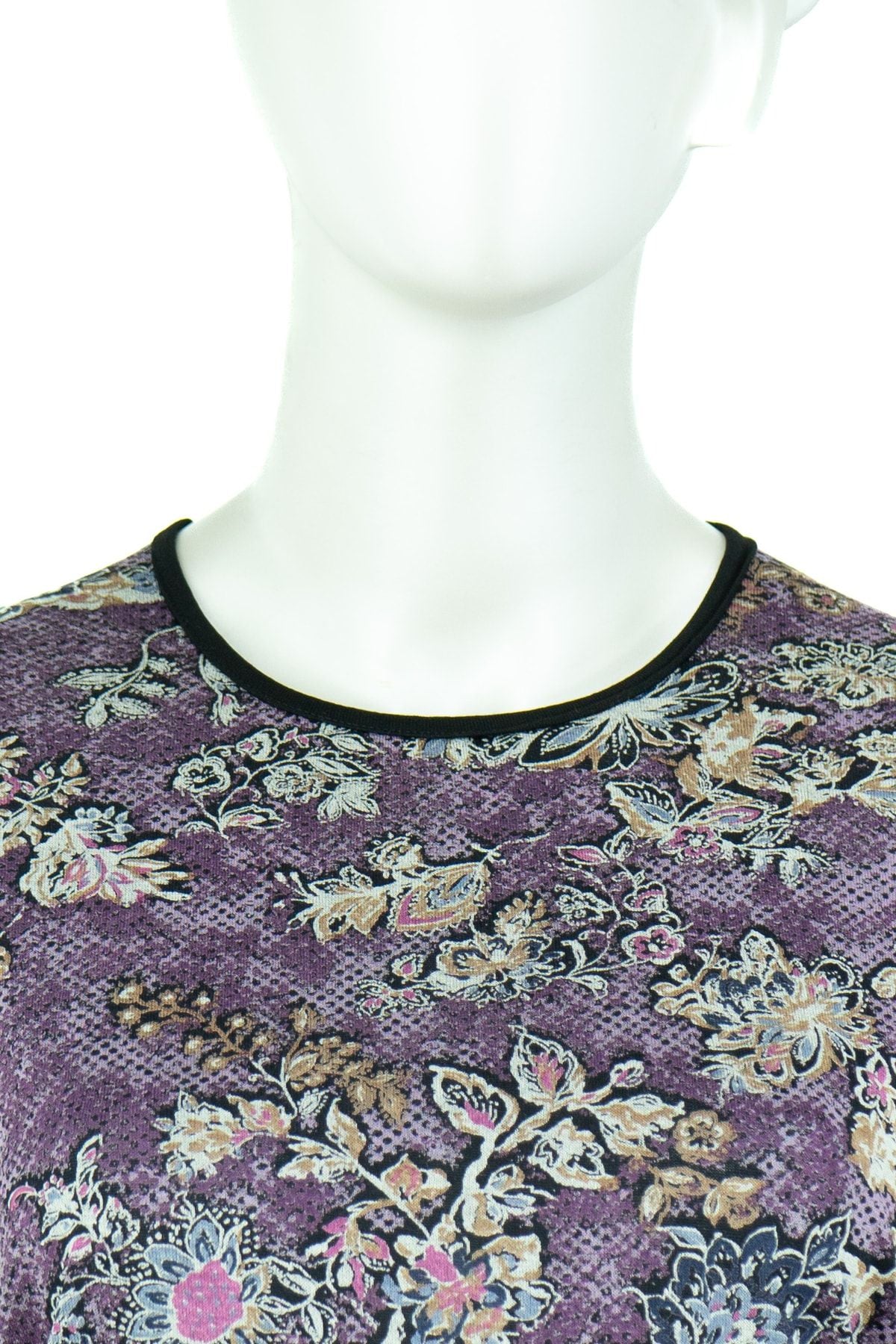 Kadın Gül Desenli Yuvarlak Yaka Kısa Kollu Tam Kalıp Turlu Viskon Penye Kumaş Anne Bluz