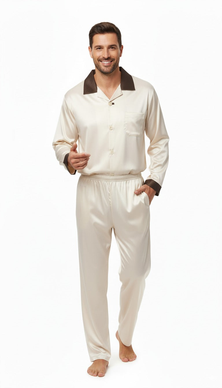 Oppland Erkek Pijama Takımı Saten Kumaş Klasik Model Cepli Rahat Tam Kalıp OPEPT26PIEROMOD92