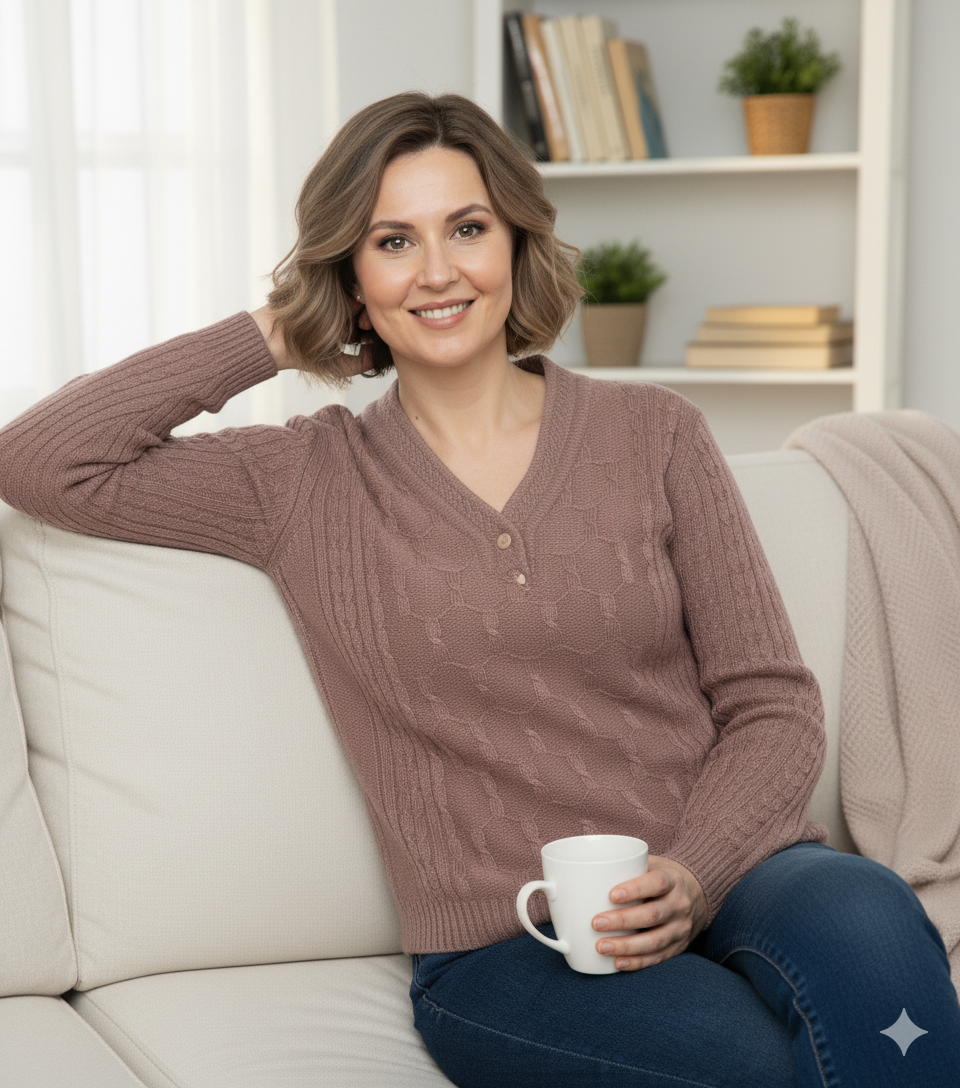 Oppland Kadın Kışlık Triko Kazak Kardelen Örme V Yaka Yumuşacık Rahat Tam Kalıp