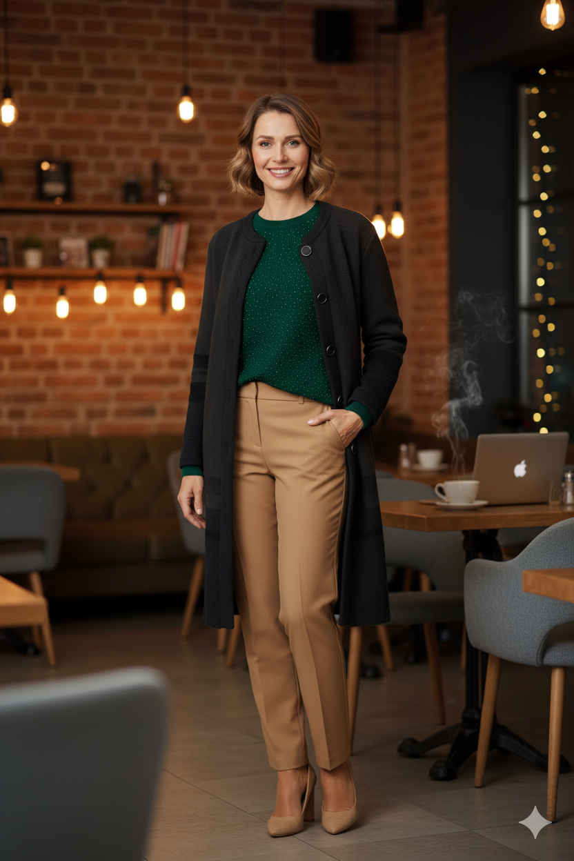 Kadın Kışlık Kalın Angora Yün Örme Anne Uzun Hırka Düğmeli Cepli Tam Kalıp Yuvarlak Yakalı