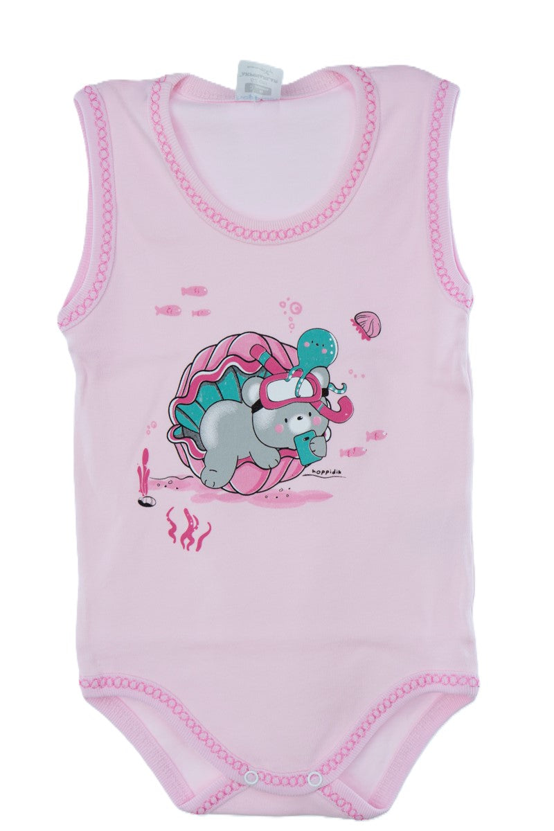 Oppland Erkek Bebek Zıbın Badi %100 Pamuk Deniz Temalı Baskılı Kolsuz Alttan Çıtçıtlı Yumuşak