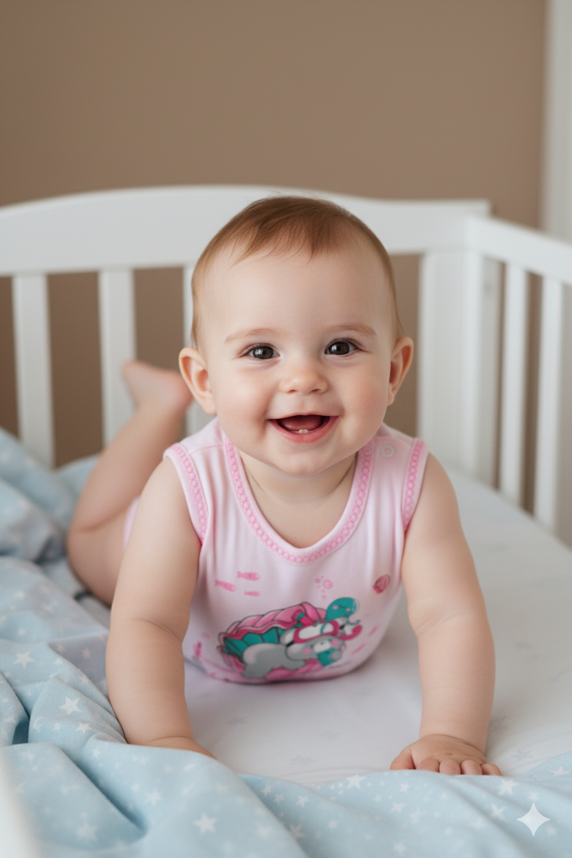 Oppland Erkek Bebek Zıbın Badi %100 Pamuk Deniz Temalı Baskılı Kolsuz Alttan Çıtçıtlı Yumuşak