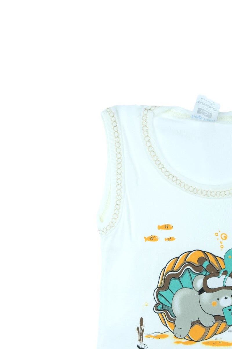 Oppland Erkek Bebek Zıbın Badi %100 Pamuk Deniz Temalı Baskılı Kolsuz Alttan Çıtçıtlı Yumuşak