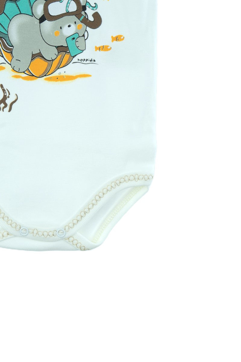 Oppland Erkek Bebek Zıbın Badi %100 Pamuk Deniz Temalı Baskılı Kolsuz Alttan Çıtçıtlı Yumuşak
