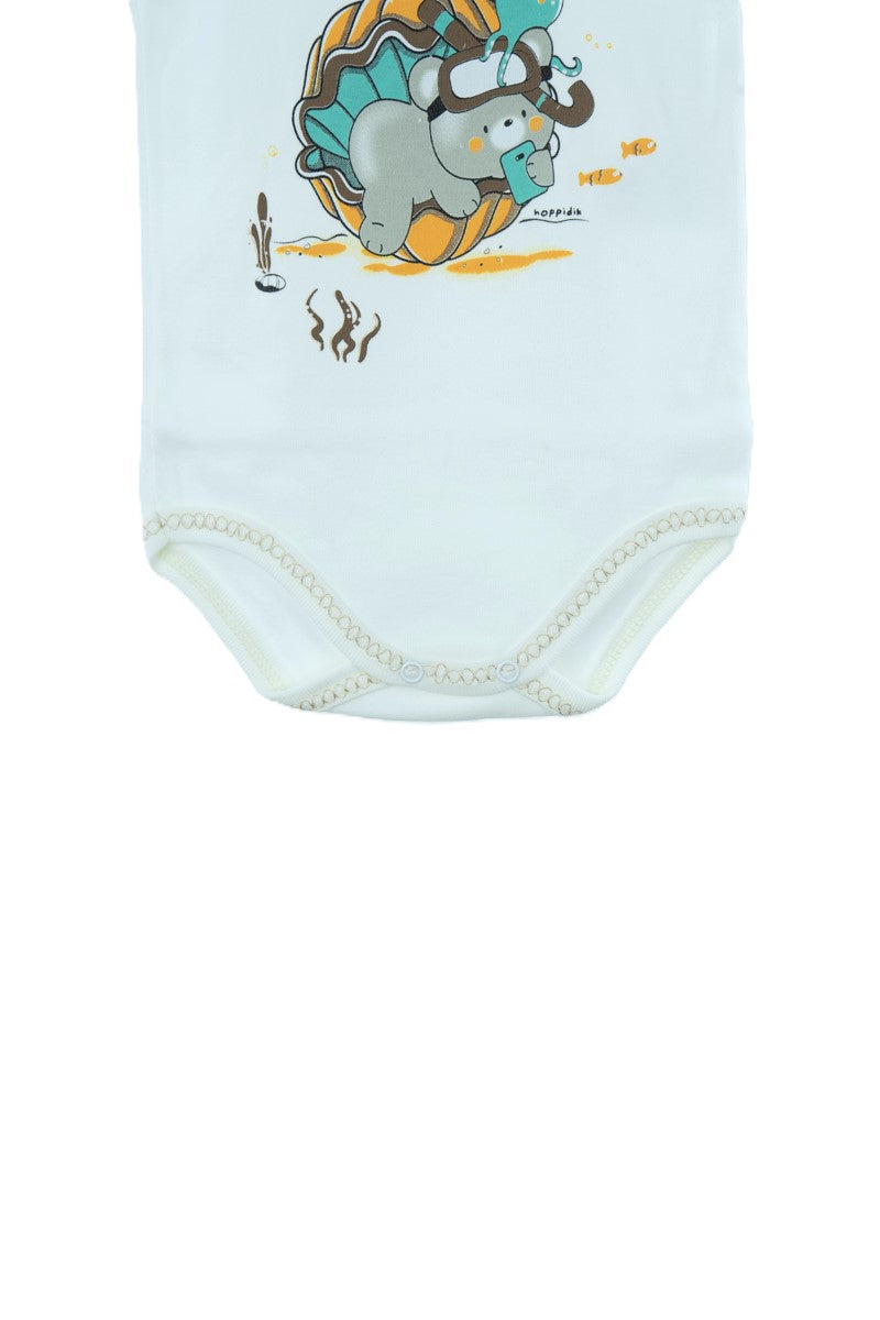 Oppland Erkek Bebek Zıbın Badi %100 Pamuk Deniz Temalı Baskılı Kolsuz Alttan Çıtçıtlı Yumuşak