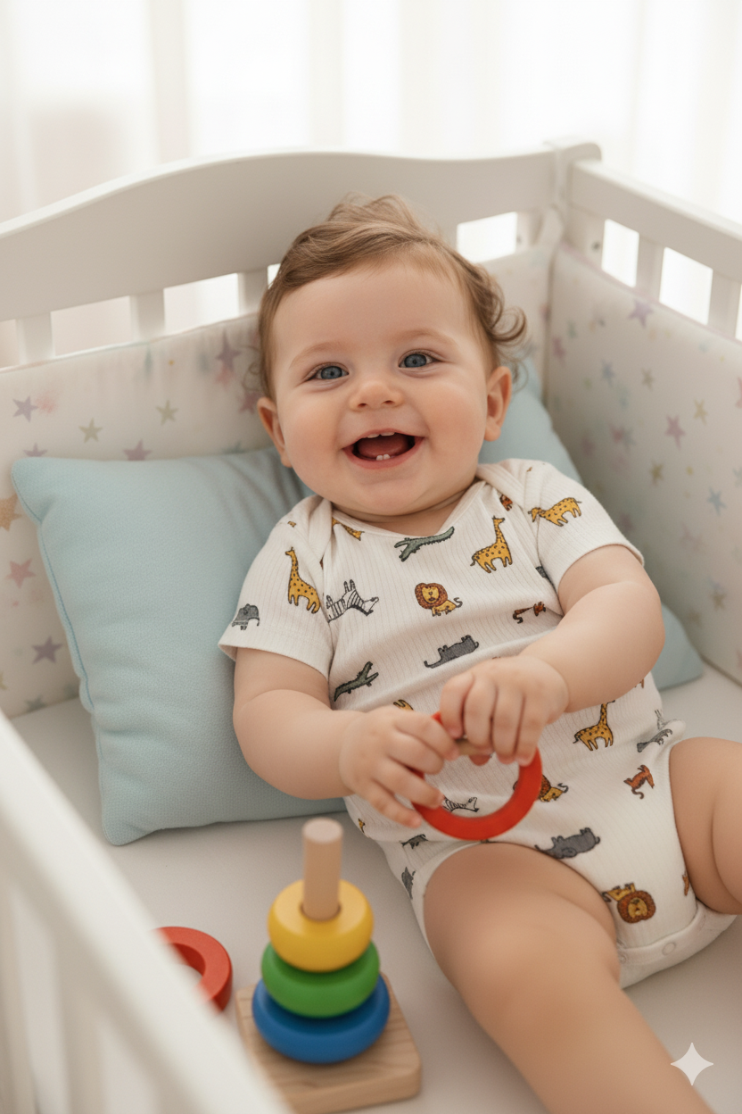 Oppland Erkek Bebek Zıbın Badi Yarım Kollu  %100 Pamuk Kumaş Baskılı Çıtçıtlı Yeni Doğan