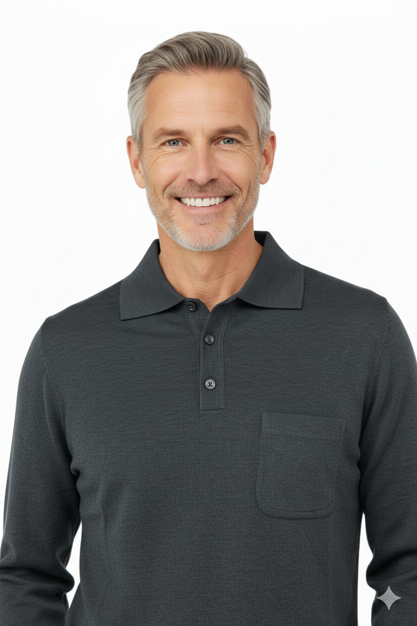 Oppland Erkek Kazak Premium Yün Tarzı Klasik Polo Yaka Düğmeli Cepli Rahat Tam Kalıp