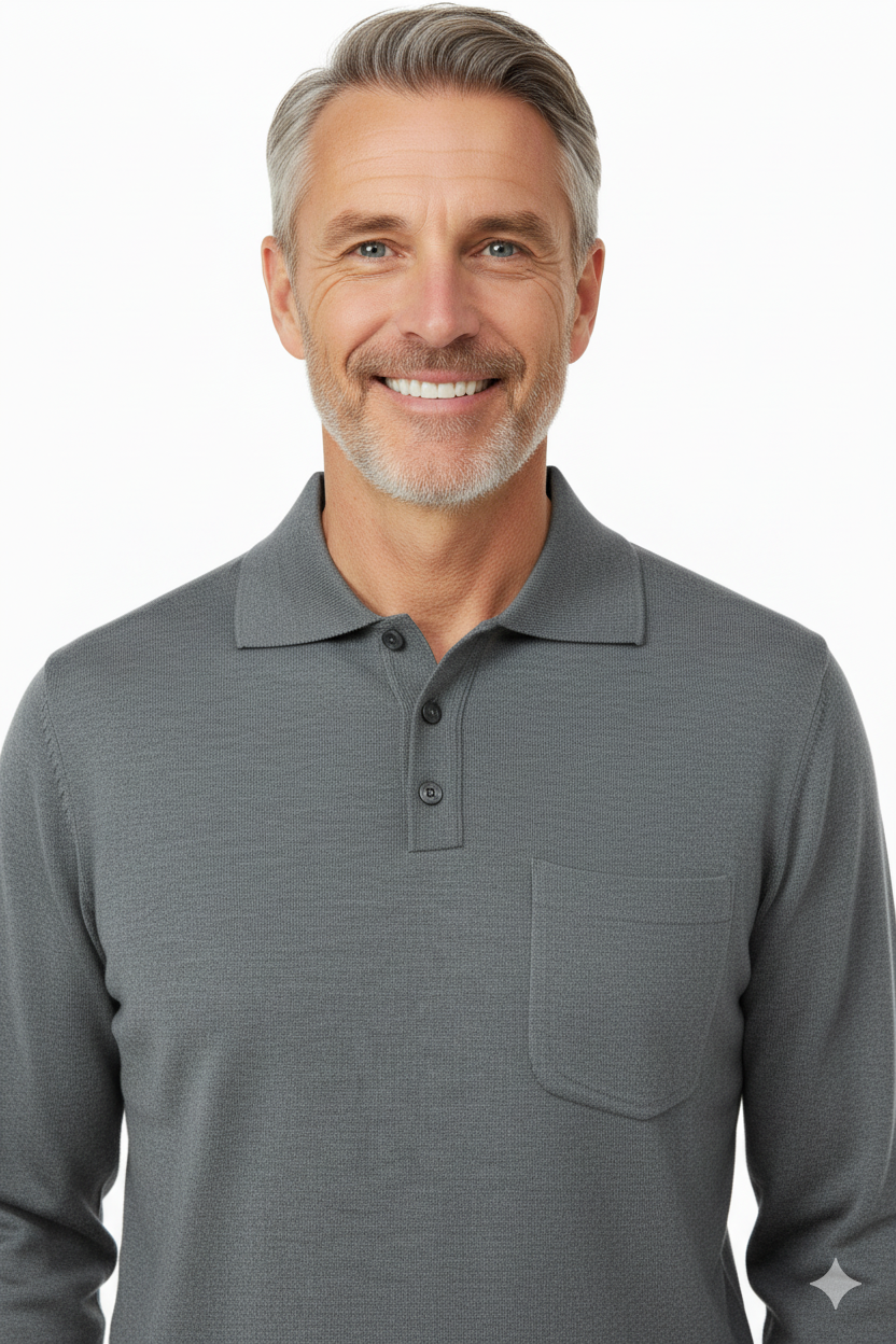 Oppland Erkek Kazak Premium Yün Tarzı Klasik Polo Yaka Düğmeli Cepli Rahat Tam Kalıp