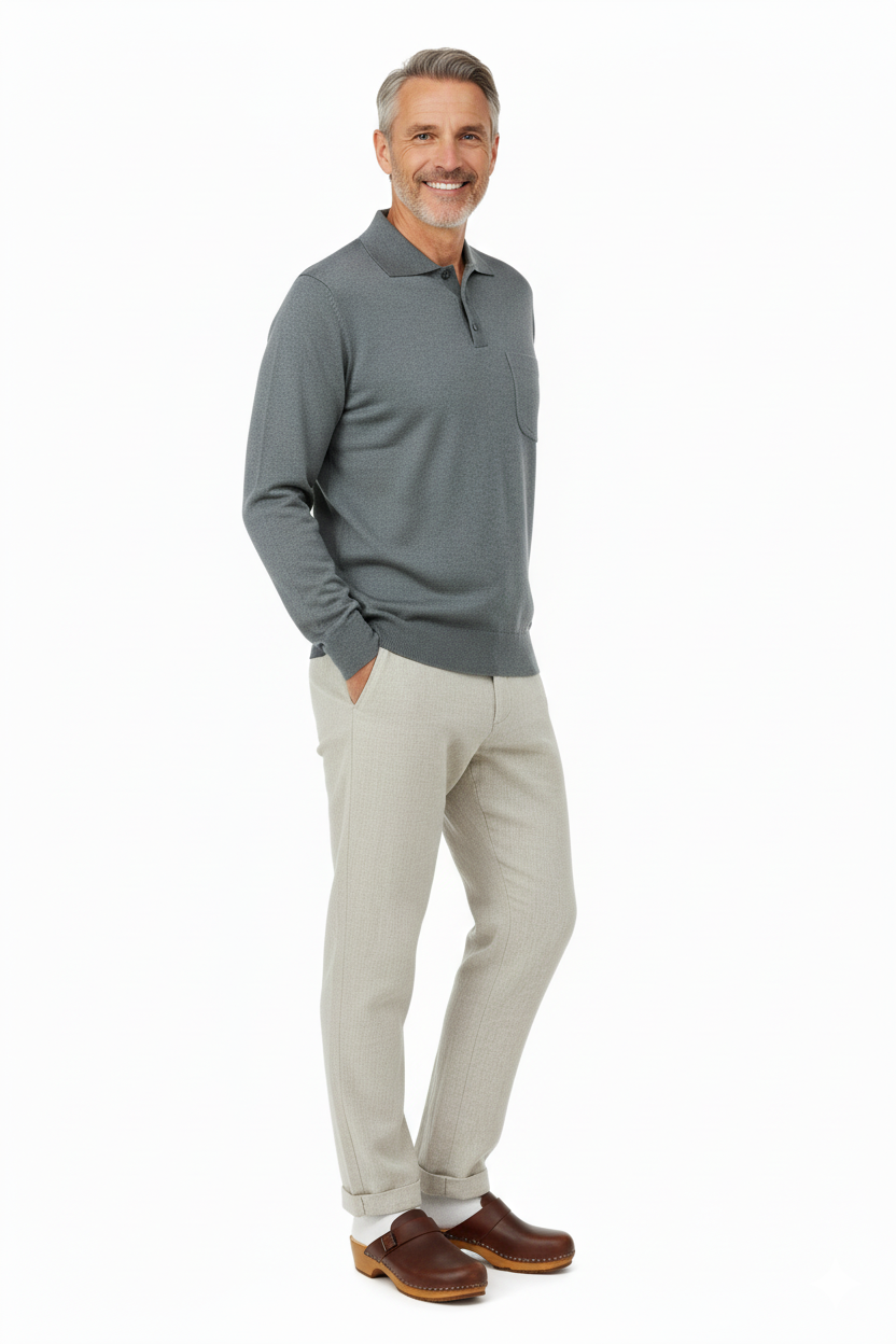 Oppland Erkek Kazak Premium Yün Tarzı Klasik Polo Yaka Düğmeli Cepli Rahat Tam Kalıp