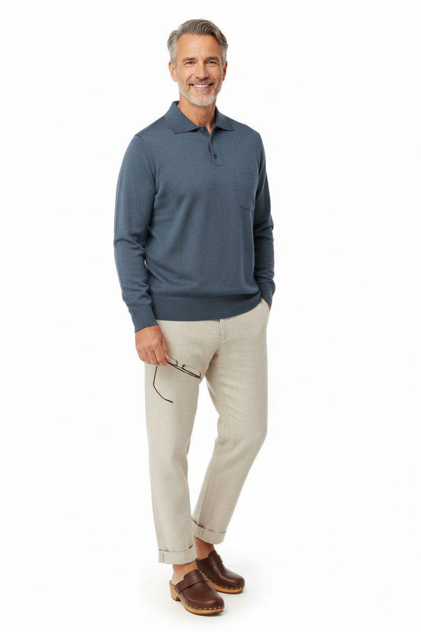 Oppland Erkek Kazak Premium Yün Tarzı Klasik Polo Yaka Düğmeli Cepli Rahat Tam Kalıp