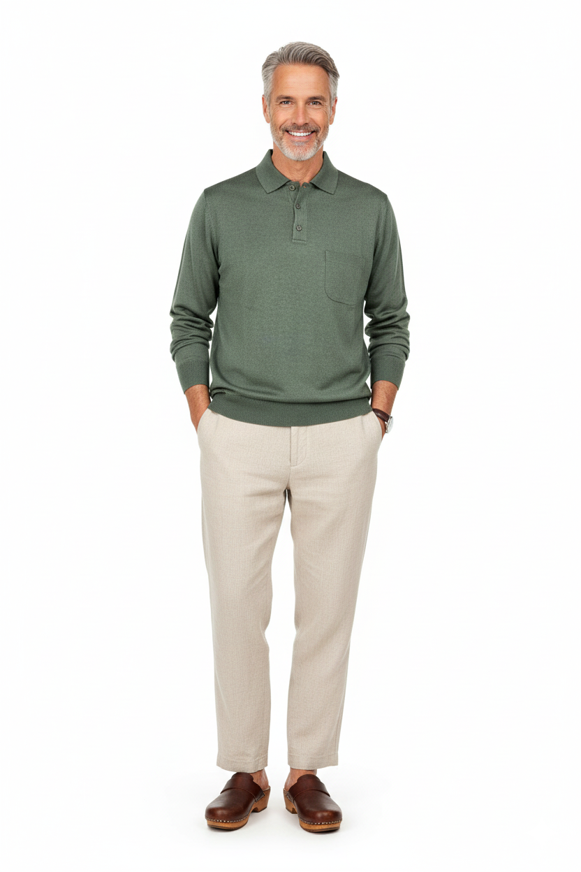 Oppland Erkek Kazak Premium Yün Tarzı Klasik Polo Yaka Düğmeli Cepli Rahat Tam Kalıp