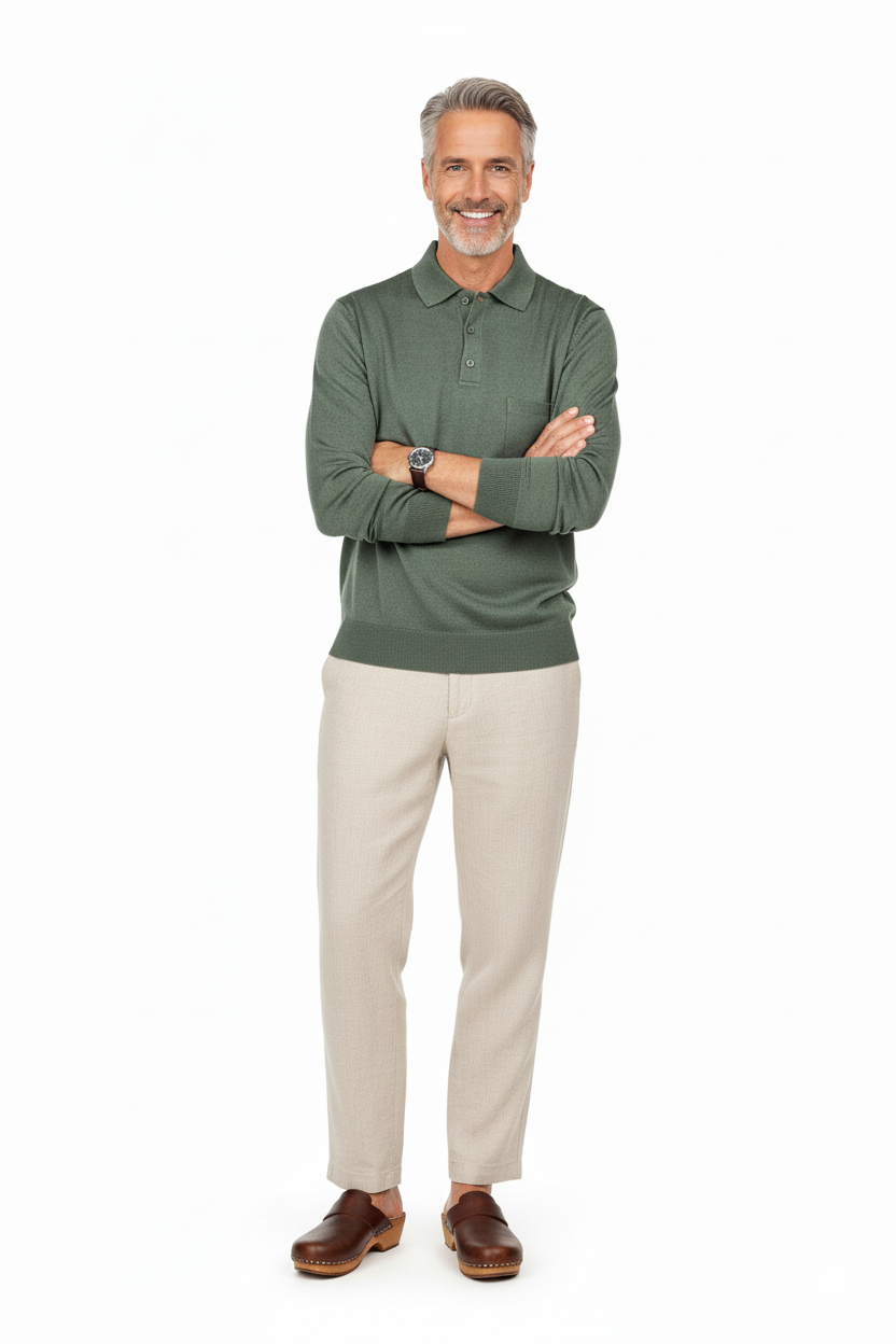 Oppland Erkek Kazak Premium Yün Tarzı Klasik Polo Yaka Düğmeli Cepli Rahat Tam Kalıp