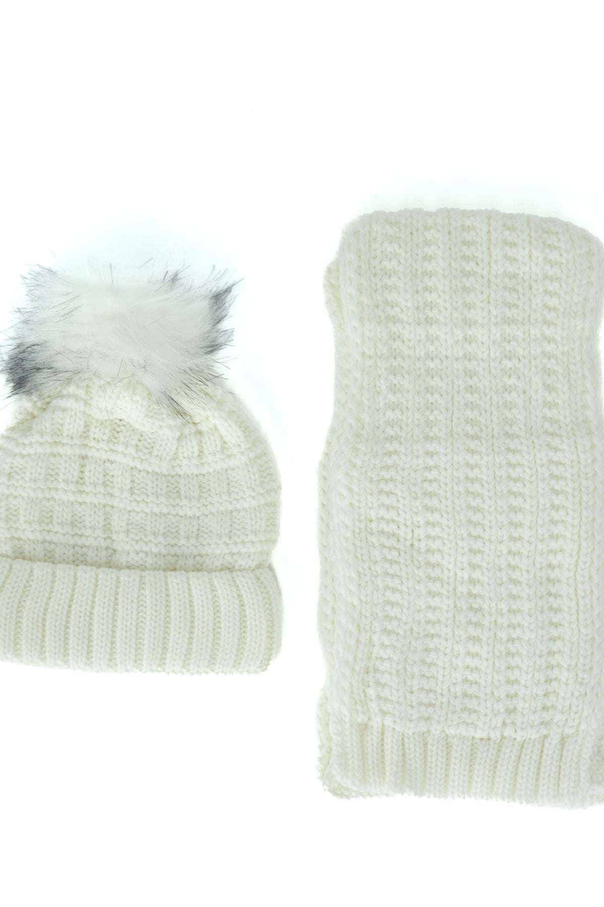 Oppland Kadın Kışlık Kalın Ponponlu Bere ve Atkı Takımı Pamuklu Katlamalı Sıcak Tutar Esnek Rüzgar Geçirmez Rahat Hafif