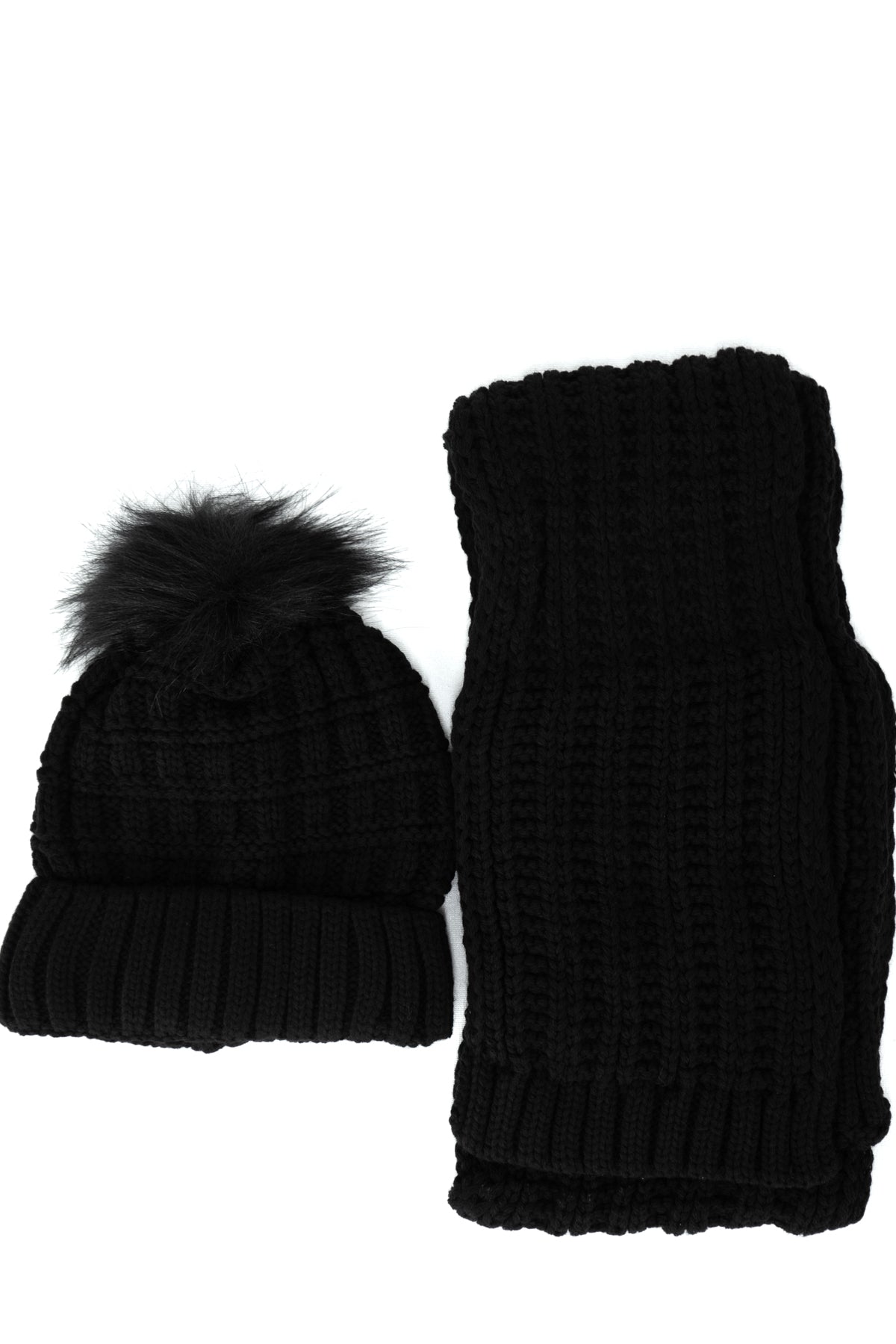 Oppland Kadın Kışlık Kalın Ponponlu Bere ve Atkı Takımı Pamuklu Katlamalı Sıcak Tutar Esnek Rüzgar Geçirmez Rahat Hafif