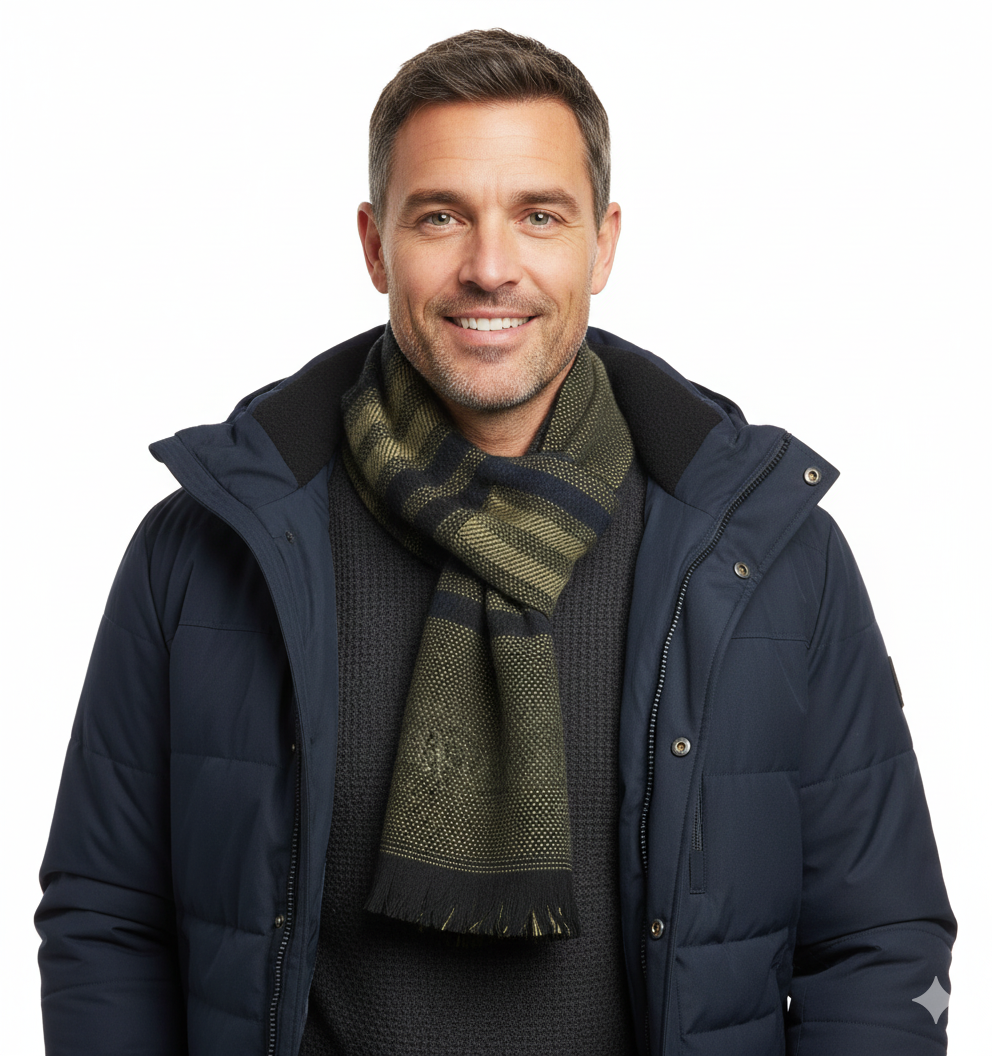 Erkek Kışlık Atkı Kalın Pamuklu Triko Örme City Desenli Sıcak Tutar Rüzgar Geçirmez Rahat