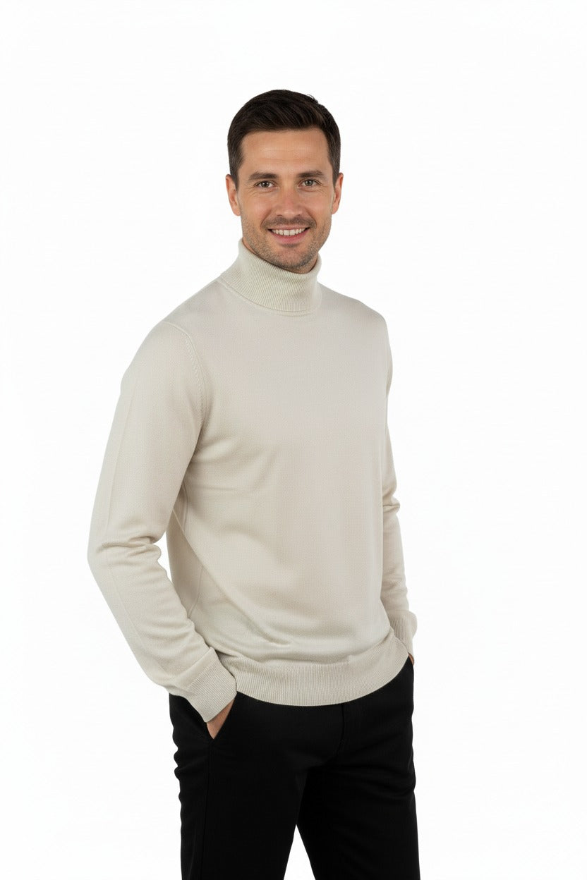 Erkek Uzun Kollu Yarım Balıkçı Yaka Klasik Model Rahat Kesim Tam Kalıp Yünlü Dokuma Kazak