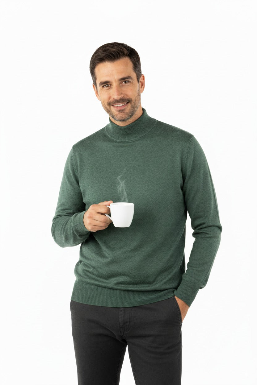 Erkek Uzun Kollu Yarım Balıkçı Yaka Klasik Model Rahat Kesim Tam Kalıp Yünlü Dokuma Kazak