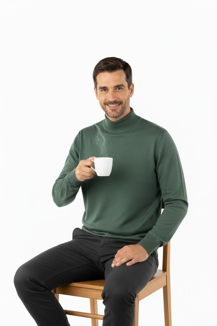 Erkek Uzun Kollu Yarım Balıkçı Yaka Klasik Model Rahat Kesim Tam Kalıp Yünlü Dokuma Kazak