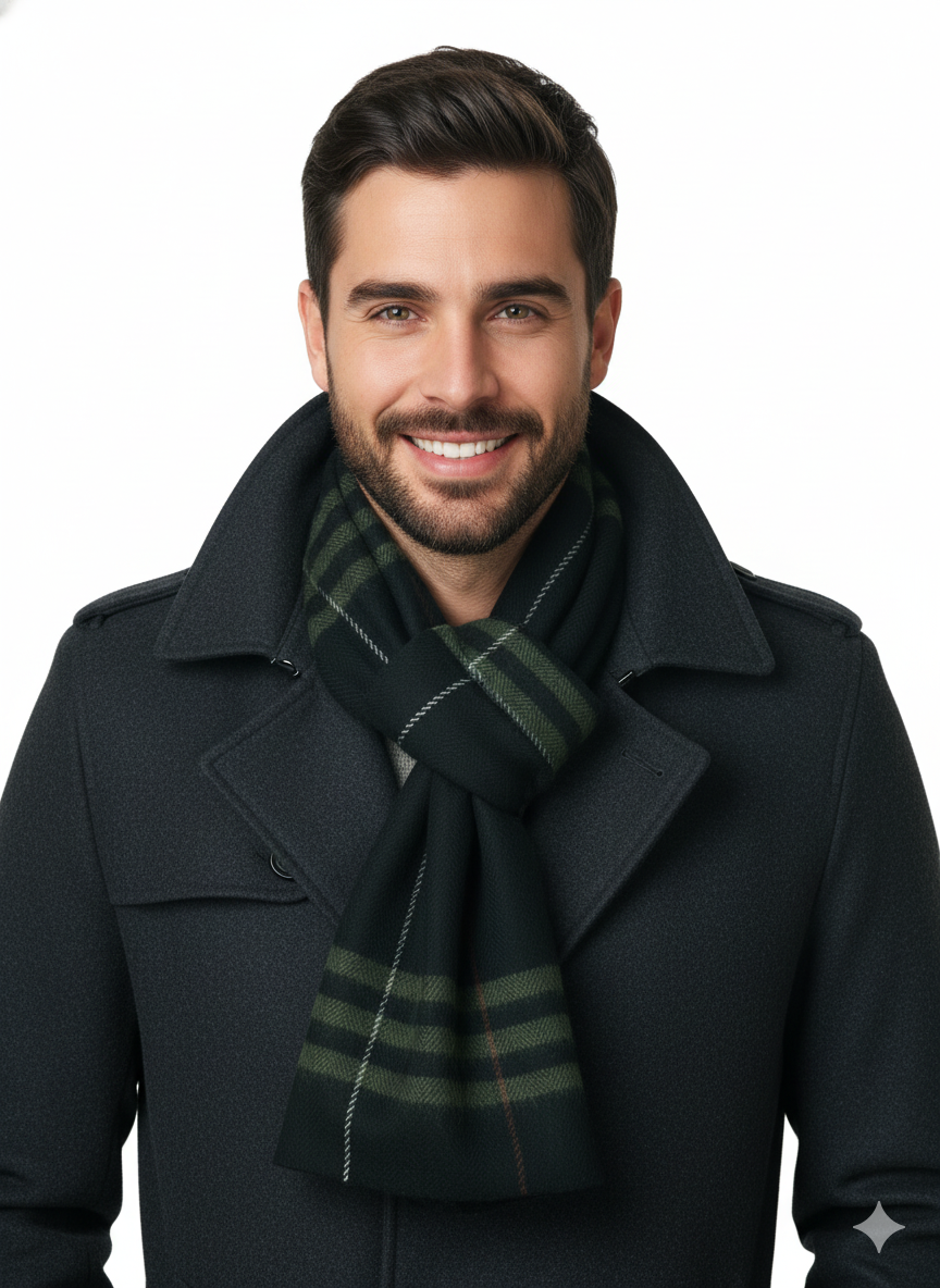 Oppland Erkek Kışlık Atkı Çizgili Pamuklu Örme Püsküllü Yumuşak Dokulu Şık Ve Jakarlı Model