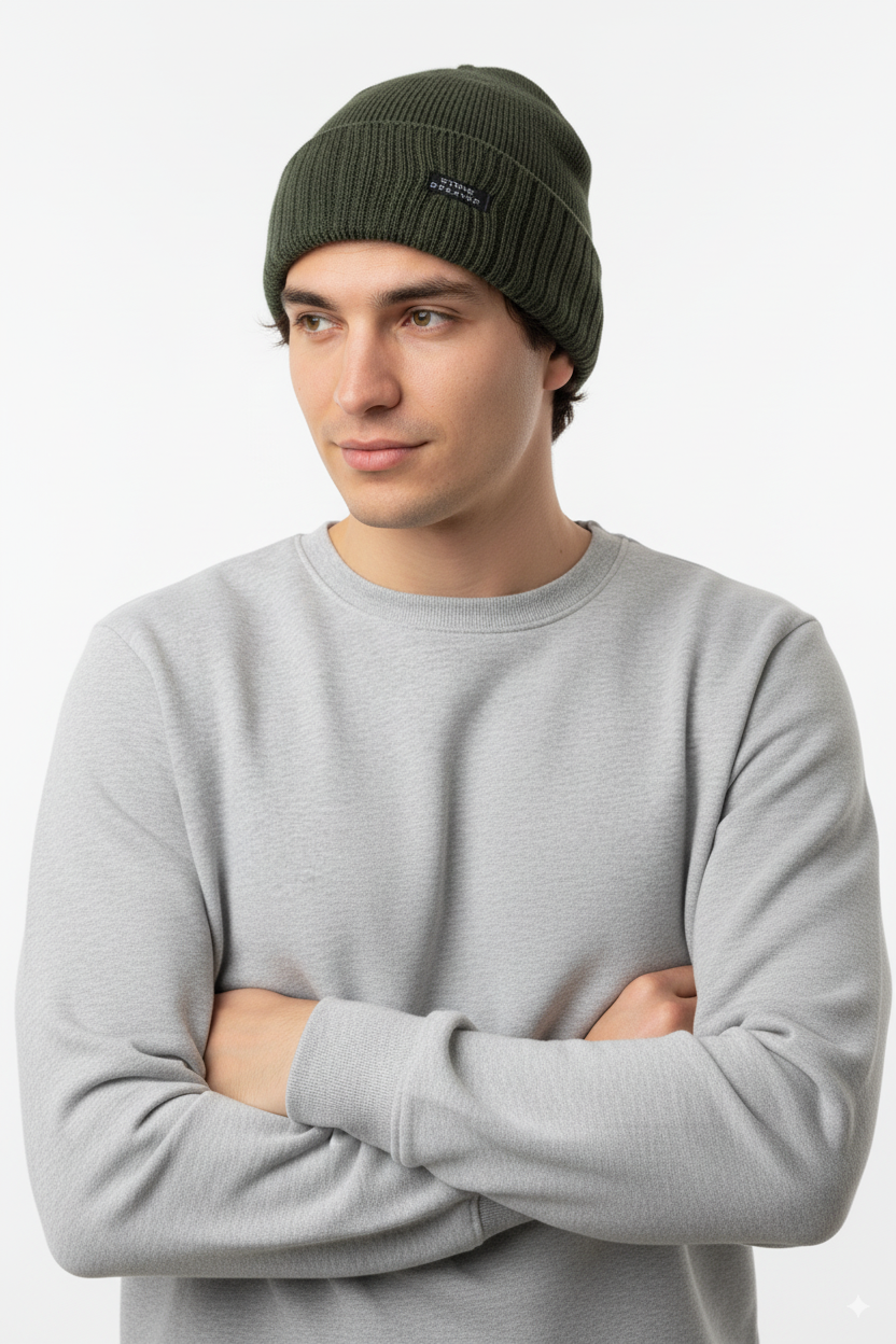 Erkek Kışlık Kalın Bere Pamuklu Katlamalı Stone Model Sıcak Tutar Esnek Rüzgar Geçirmez