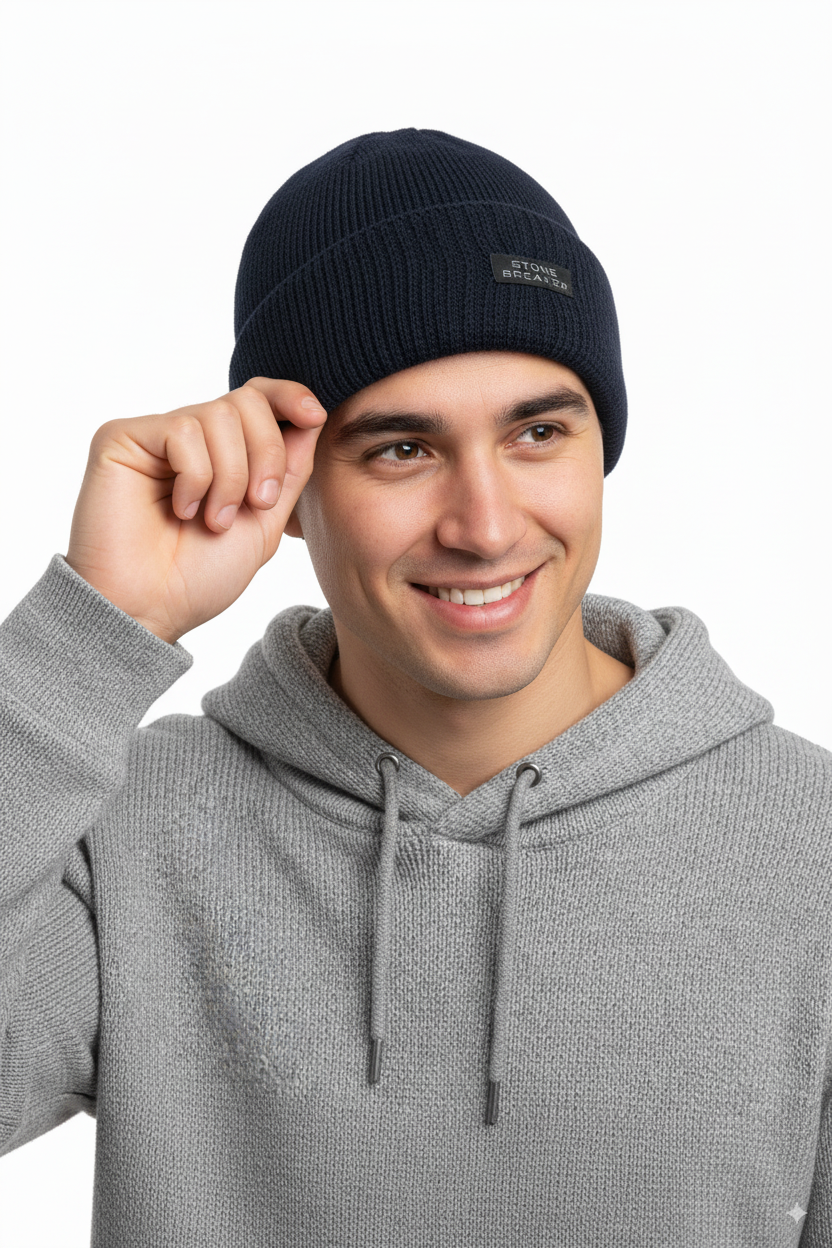 Erkek Kışlık Kalın Bere Pamuklu Katlamalı Stone Model Sıcak Tutar Esnek Rüzgar Geçirmez