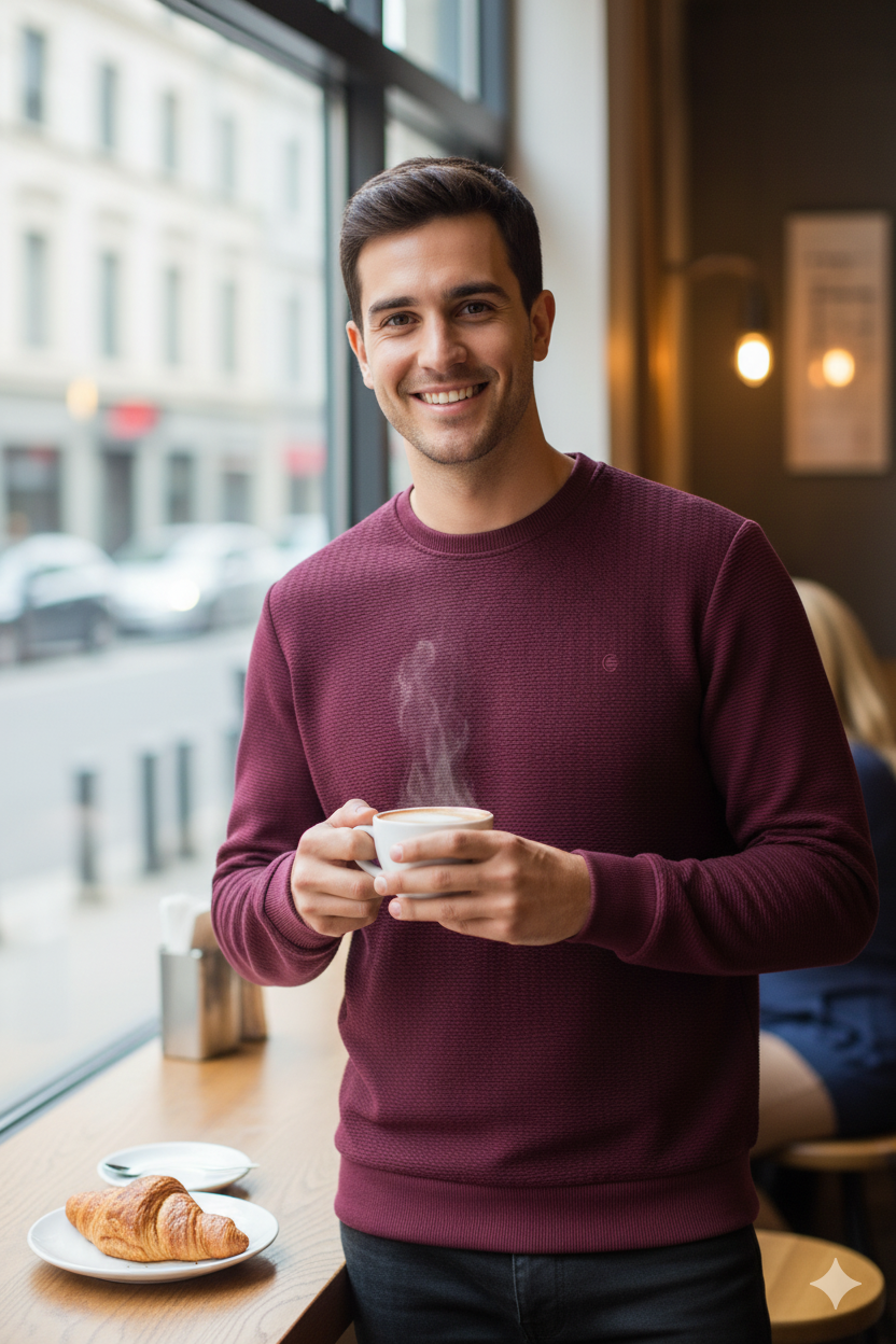 Erkek Mevsimlik Doğal Pamuklu Şık Sweatshirt Bisiklet Yaka Panolu Rahat Kesim Tam Kalıp