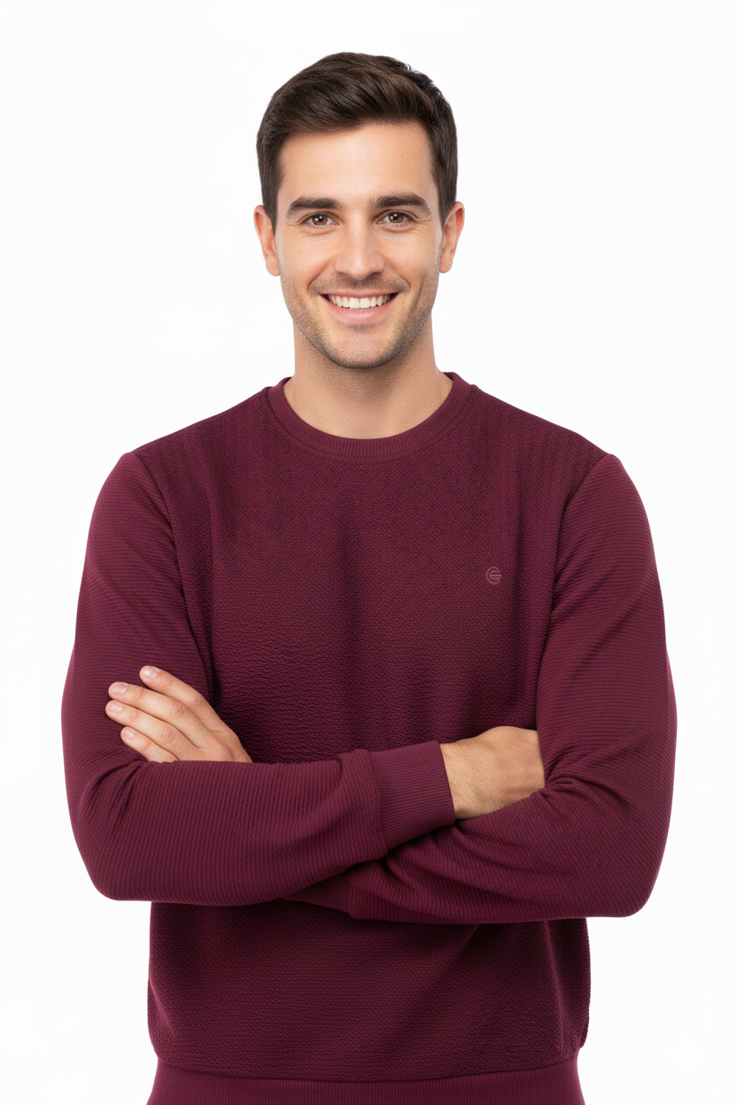 Erkek Mevsimlik Doğal Pamuklu Şık Sweatshirt Bisiklet Yaka Panolu Rahat Kesim Tam Kalıp