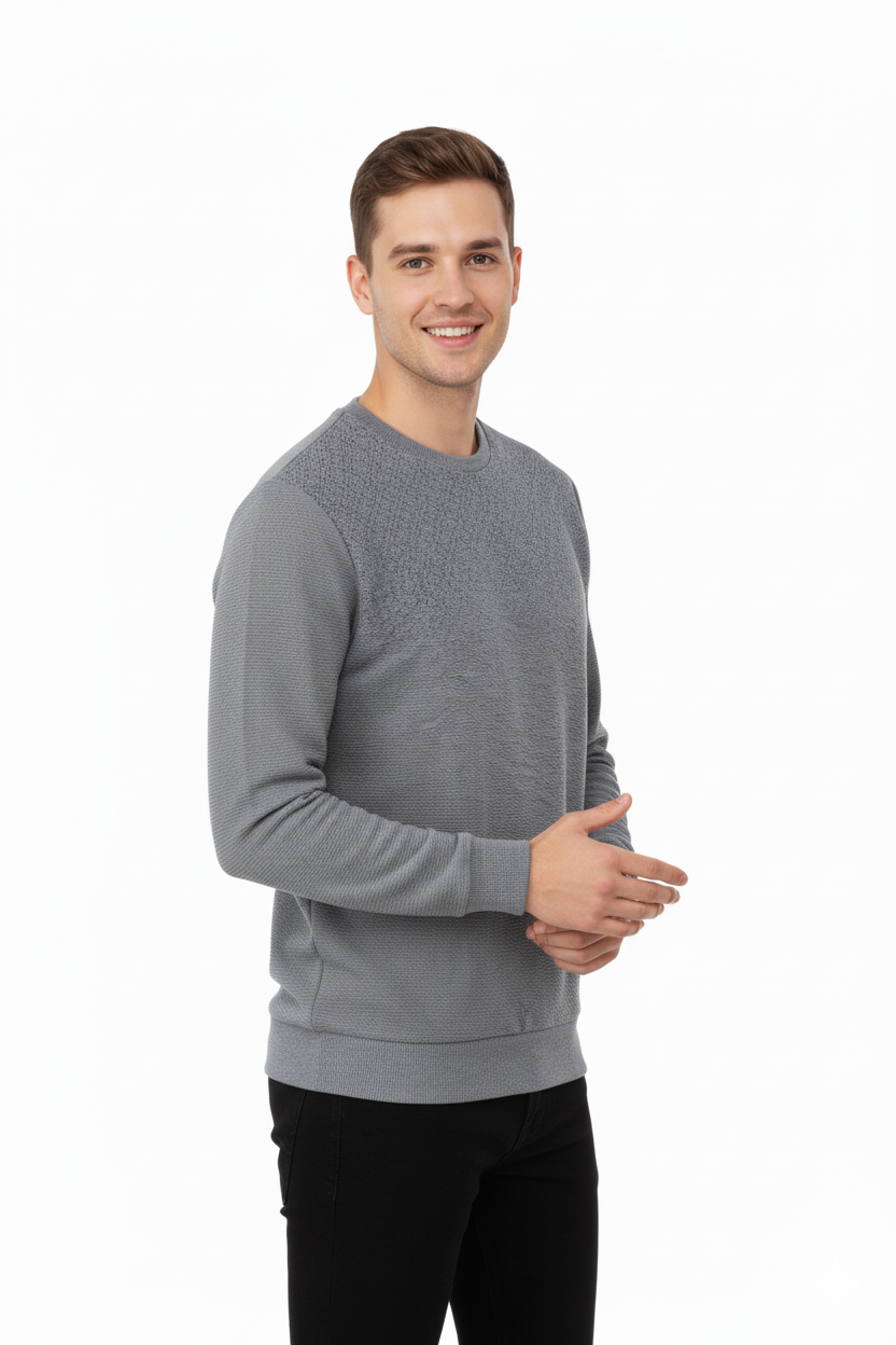 Erkek Mevsimlik Doğal Pamuklu Şık Sweatshirt Bisiklet Yaka Panolu Rahat Kesim Tam Kalıp