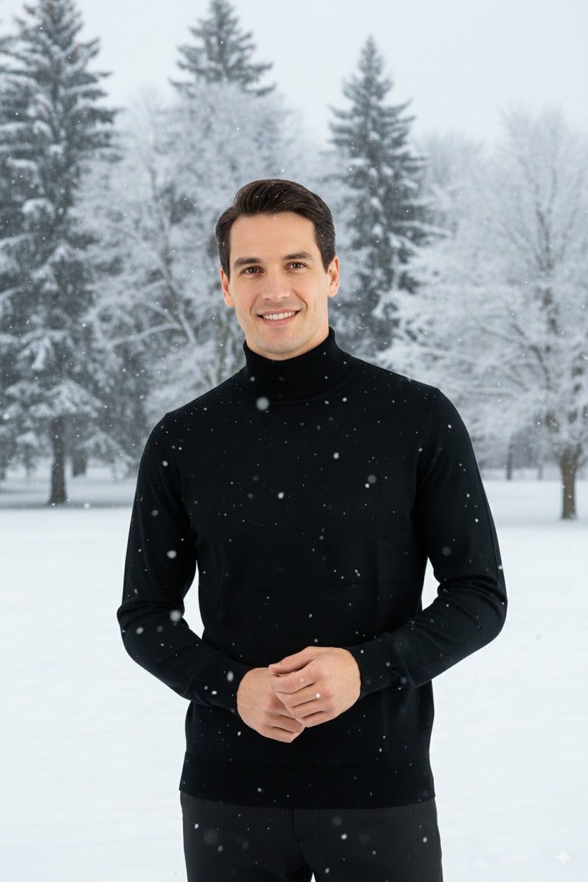 Erkek Uzun Kollu Tam Boğazlı Yaka Klasik Model Rahat Kesim Tam Kalıp Yünlü Dokuma Kazak