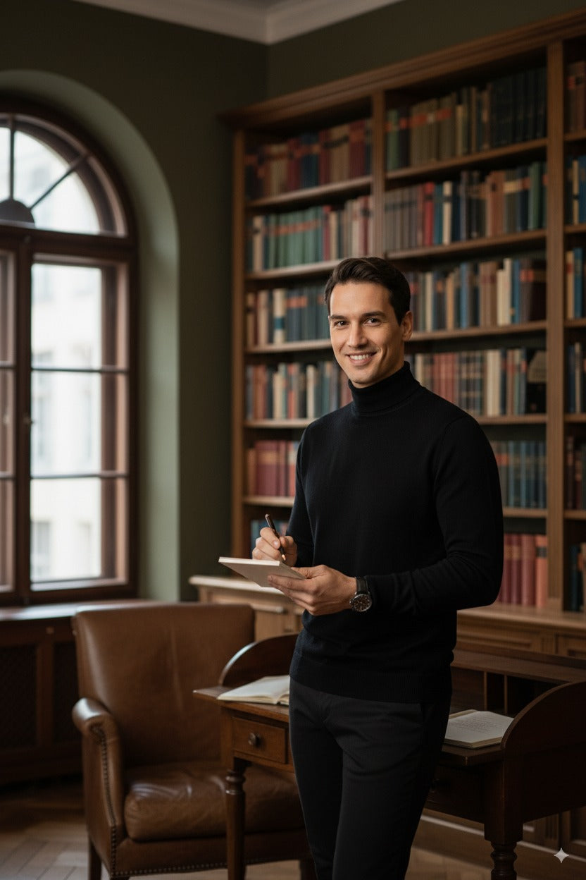 Erkek Uzun Kollu Tam Boğazlı Yaka Klasik Model Rahat Kesim Tam Kalıp Yünlü Dokuma Kazak