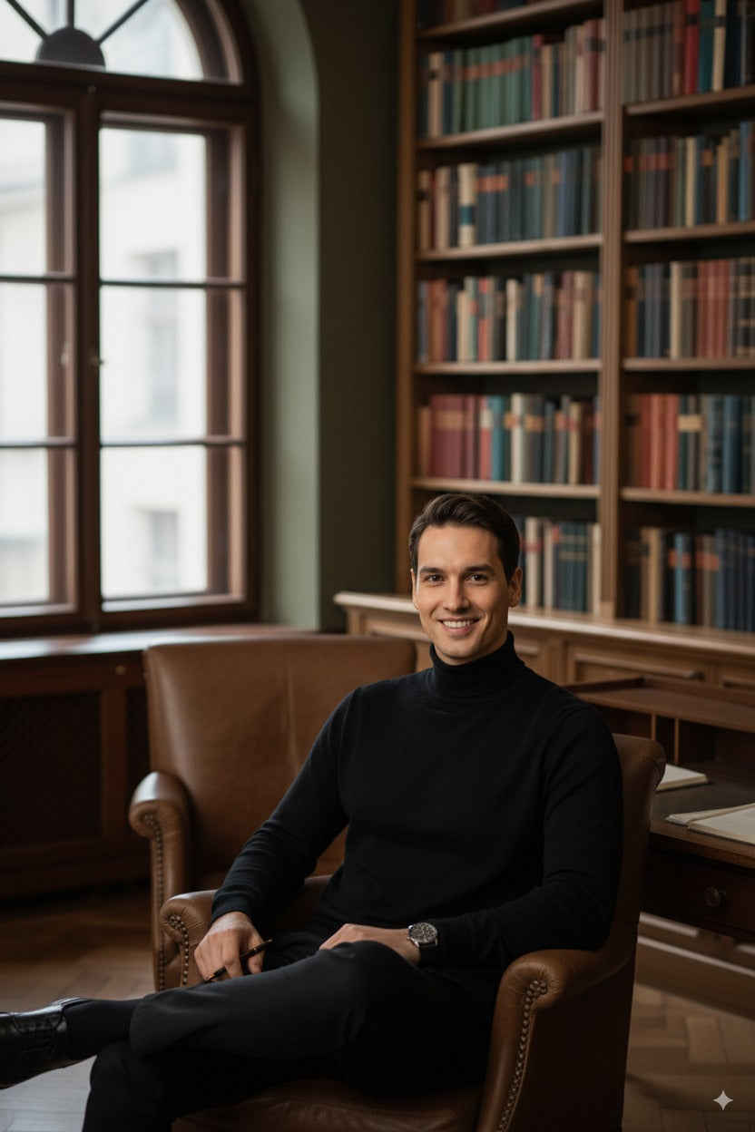 Erkek Uzun Kollu Tam Boğazlı Yaka Klasik Model Rahat Kesim Tam Kalıp Yünlü Dokuma Kazak