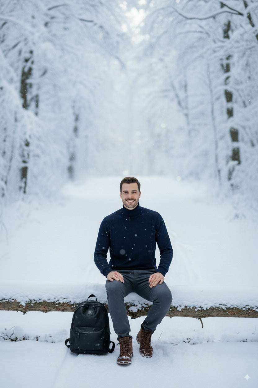 Erkek Uzun Kollu Tam Boğazlı Yaka Klasik Model Rahat Kesim Tam Kalıp Yünlü Dokuma Kazak