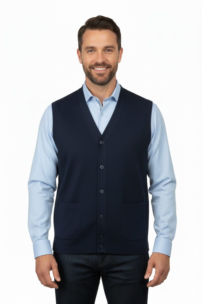 Erkek V Yakalı Düğmeli Cepli Klasik Model Rahat Kesim Tam Kalıp Yünlü Dokuma Yelek