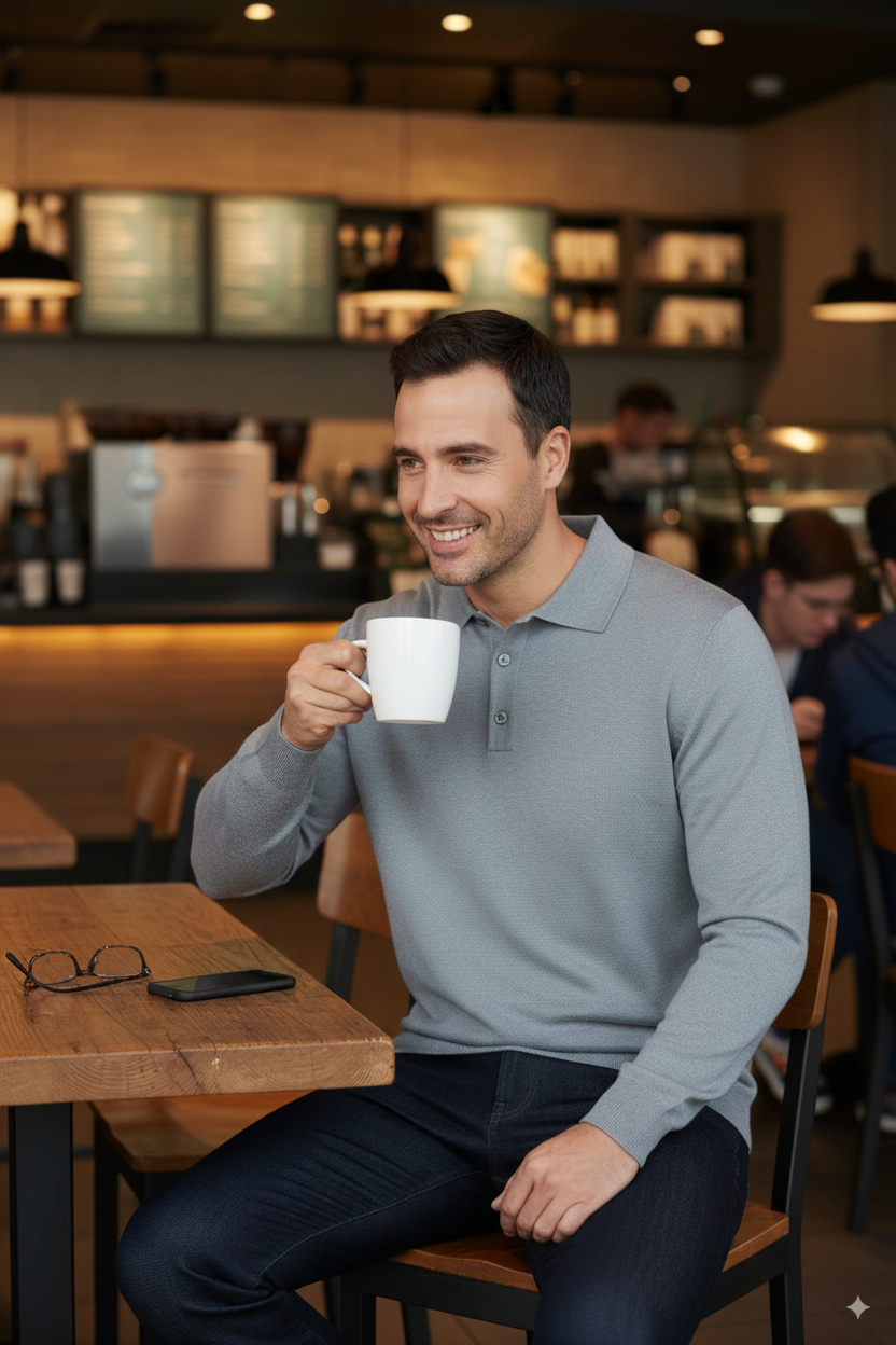 Erkek Yünlü Dokuma Kazak Cepsiz Polo Yaka Düz Renk Klasik Model Rahat Kesim Tam Kalıp