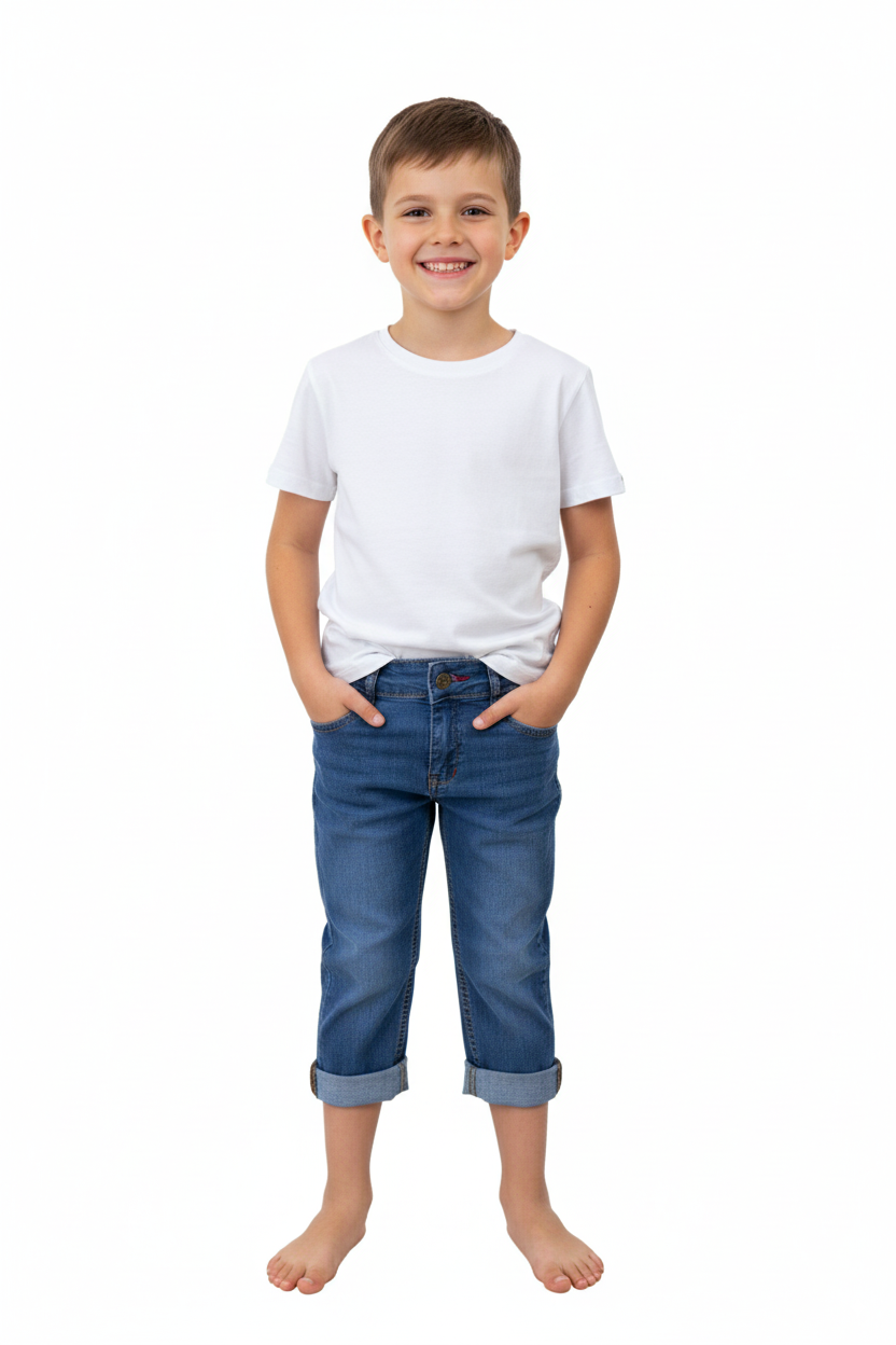 Yazlık Erkek Çocuk Kot Kapri Şort 3-12 Yaş için Diz Altı Pamuklu Cepli Rahat Sempatik