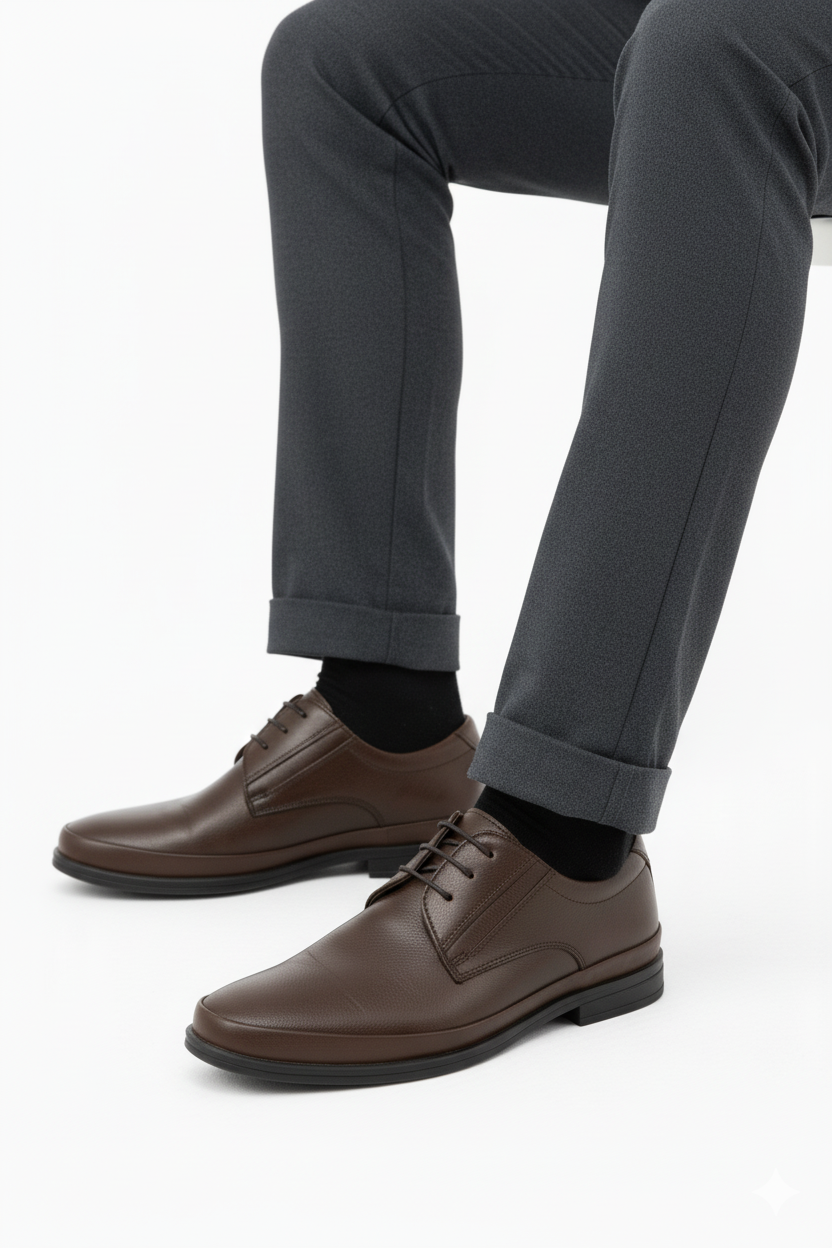 Erkek Bağcıklı Poli Taban Comfort Model Tam Kalıp Hakiki Deri Ortopedik Klasik Ayakkabı