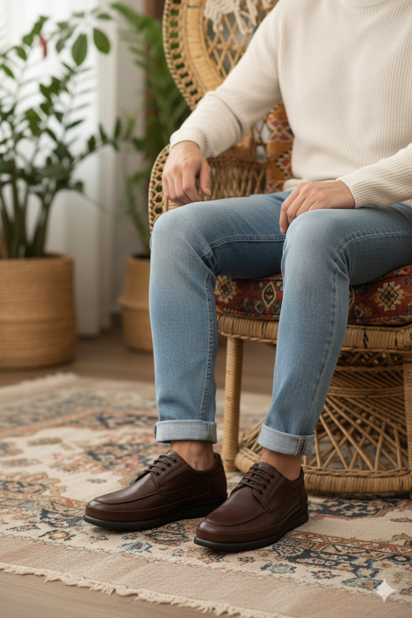 Erkek Bağcıklı Zeta Kauçuk Taban Comfort Tam Kalıp Hakiki Deri Ortopedik Klasik Ayakkabı