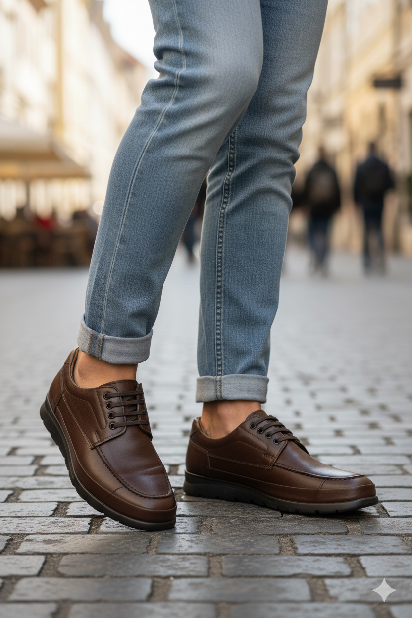 Erkek Bağcıklı Zeta Kauçuk Taban Comfort Tam Kalıp Hakiki Deri Ortopedik Klasik Ayakkabı